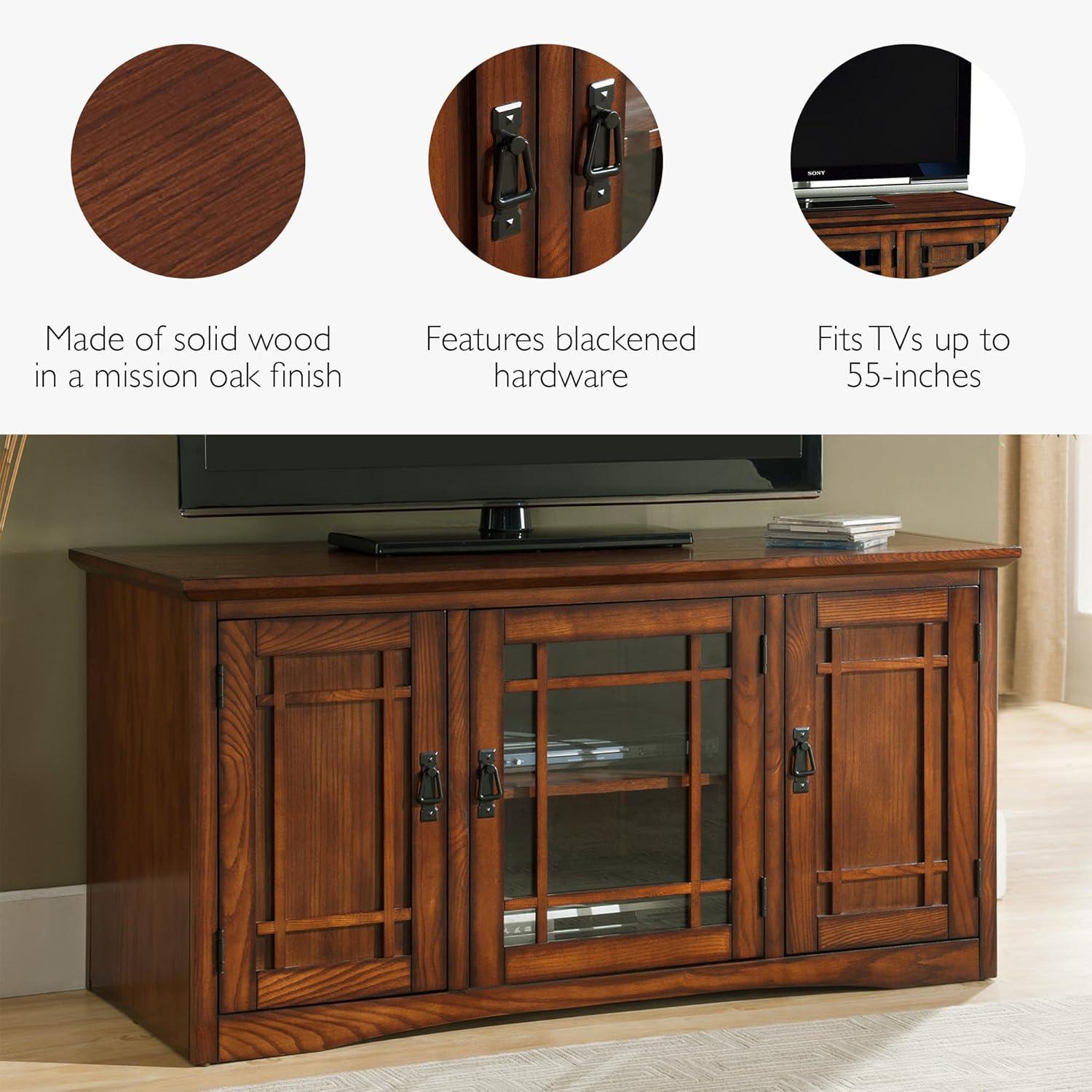 image:imageLeick Home 87350 Three Door TV Stand with Cabinet Storage for 55 TVs Westwood Brown CherryMission Oak Blackened