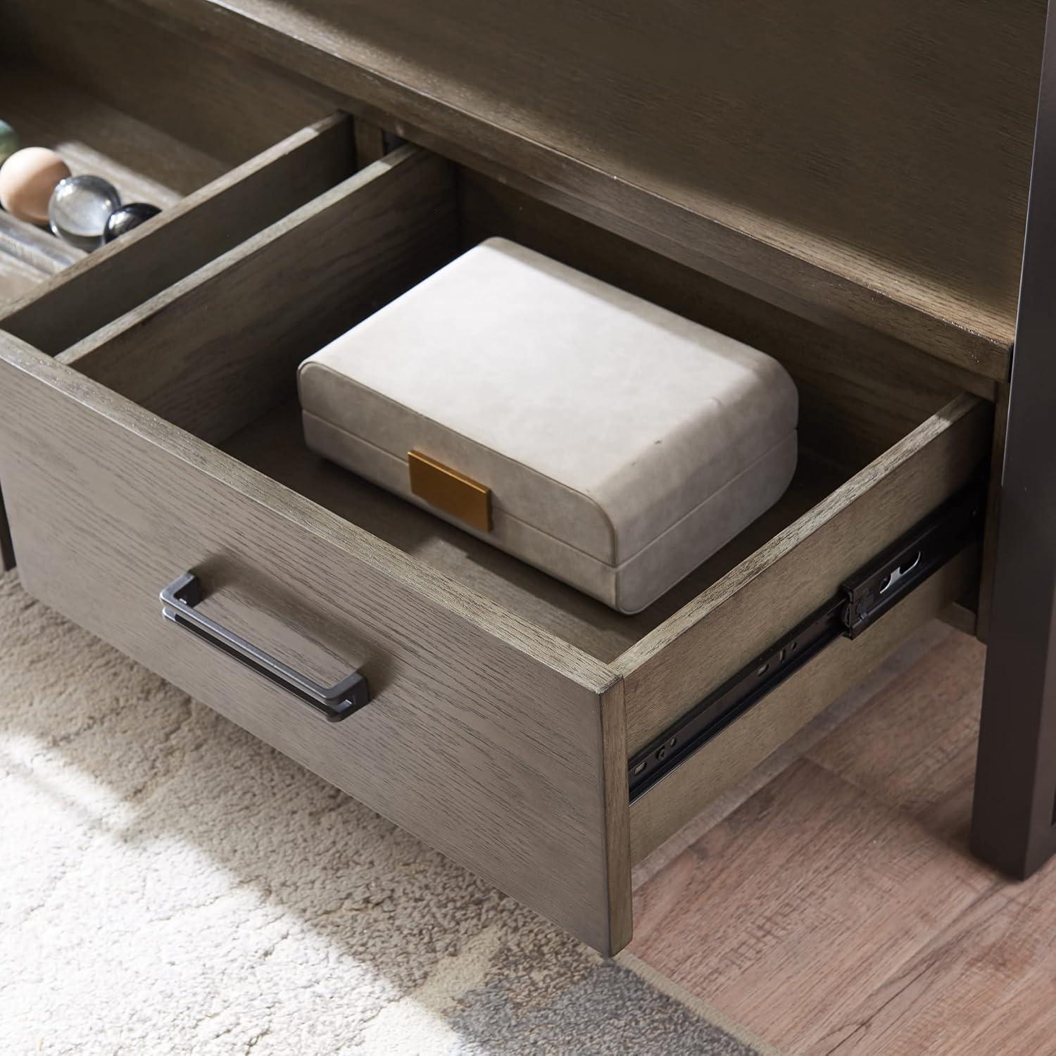 image:imageLeick Home 87350 Three Door TV Stand with Cabinet Storage for 55 TVs Westwood Brown CherrySmoke Gray Gunmetal