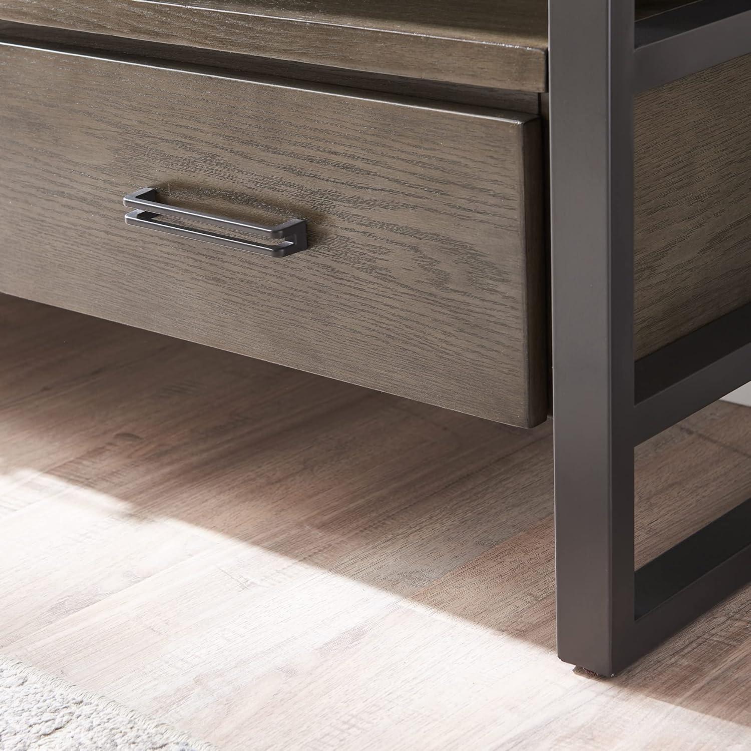 image:imageLeick Home 87350 Three Door TV Stand with Cabinet Storage for 55 TVs Westwood Brown CherrySmoke Gray Gunmetal