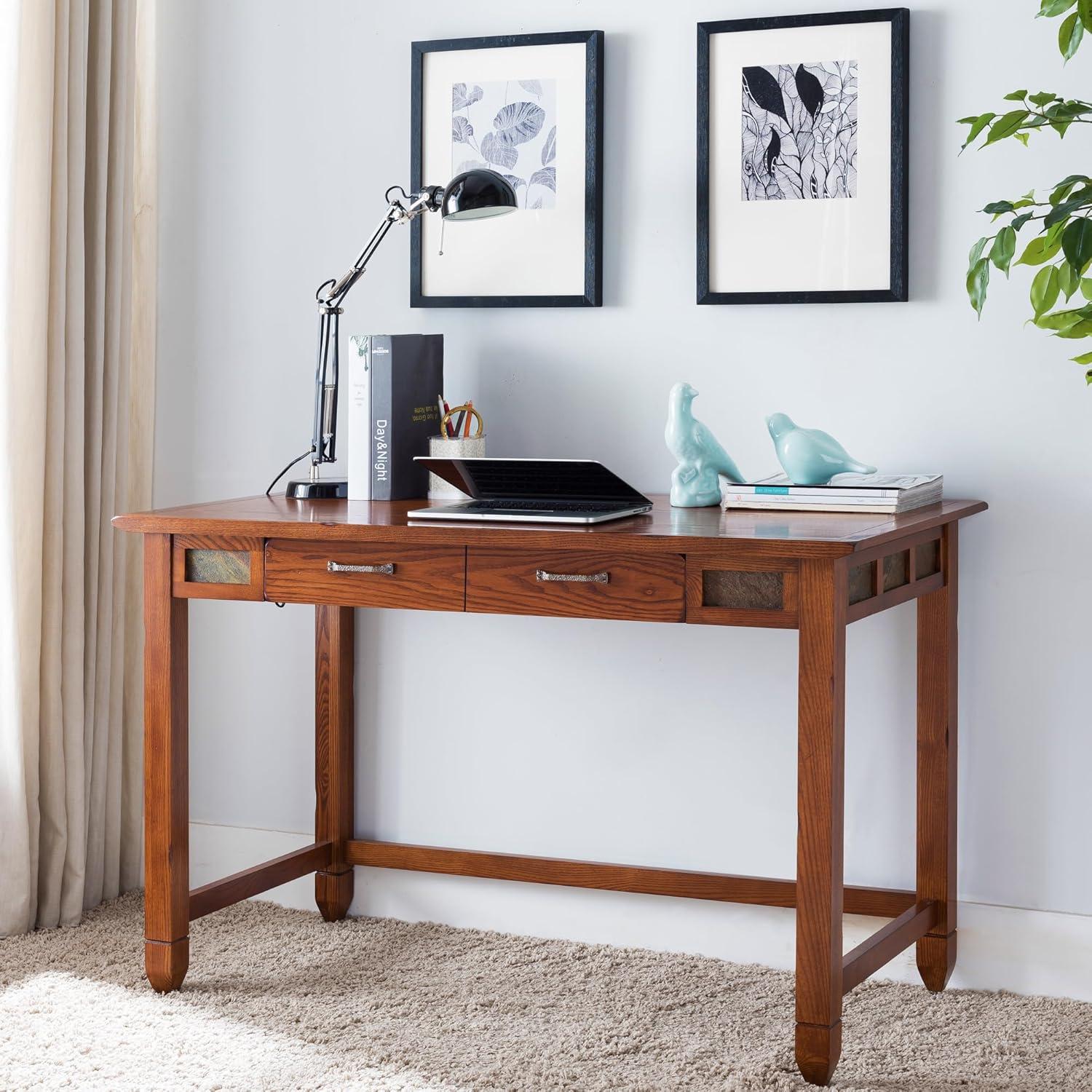 image:imageLeick Home 89400 Rustic Oak and Slate Laptop Desk with Drop Front Keyboard Drawer Distressed Rustic AutumnDistressed Rustic Autumn