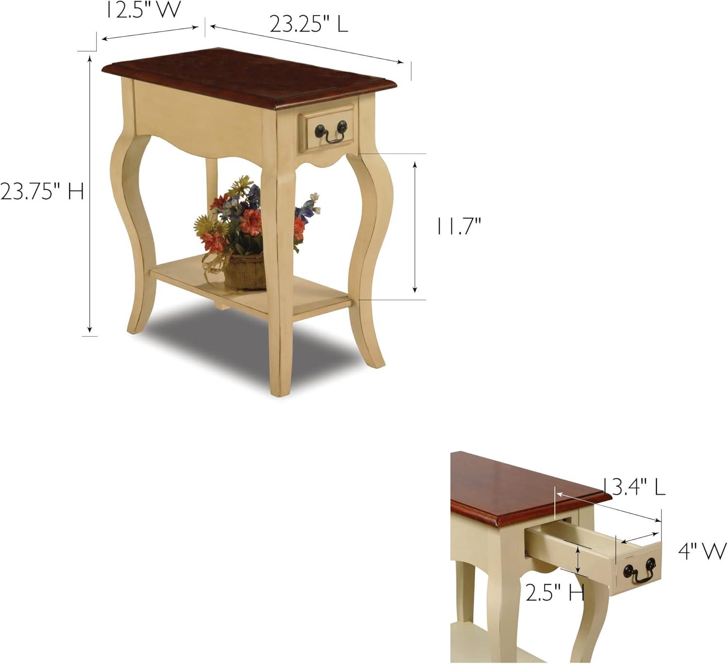 image:imageLeick Home 9018IV French Cabriole Leg One Drawer Side Table with Shelf Ivory