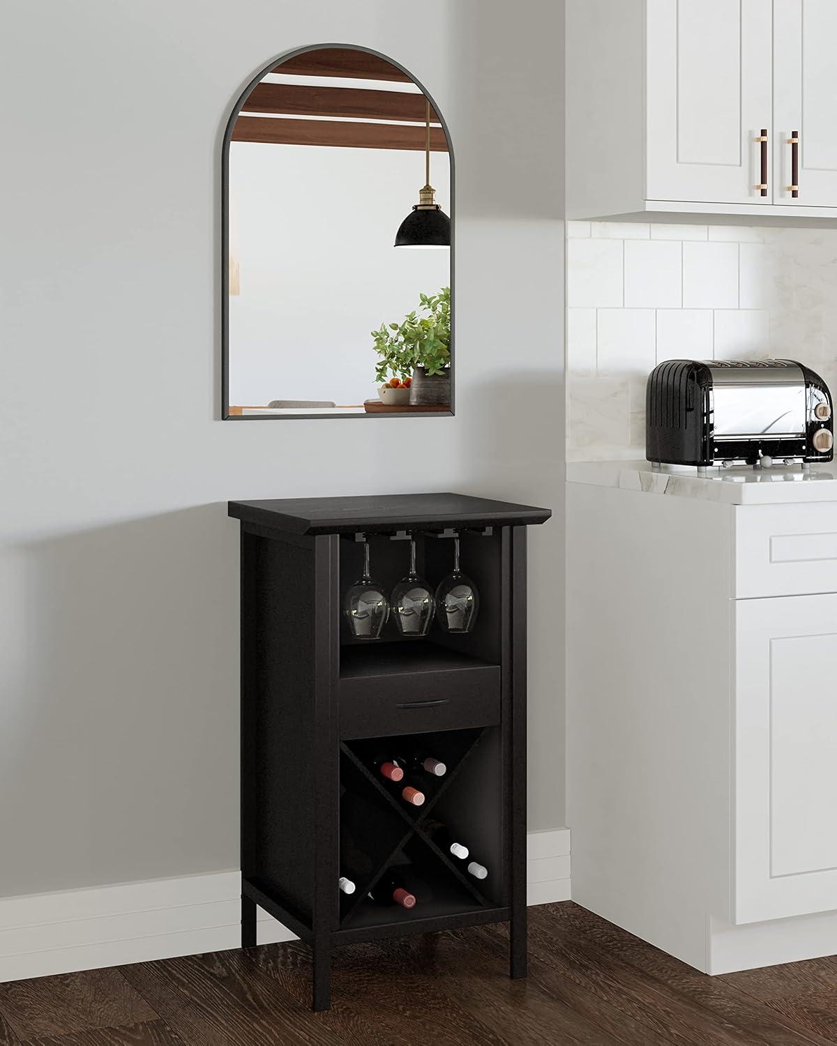 image:imageLeick Home 9061SL Mission Wine Stand with Glass and Bottle Storage Two Drawer for Buffet Dining Room Living Room Kitchen Slate Black FinishBlack Wash