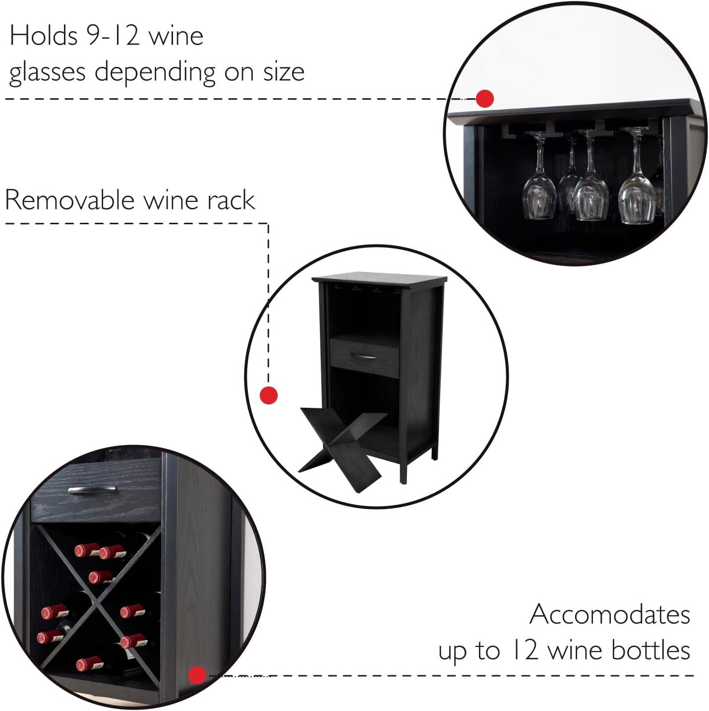 image:imageLeick Home 9061SL Mission Wine Stand with Glass and Bottle Storage Two Drawer for Buffet Dining Room Living Room Kitchen Slate Black FinishBlack Wash