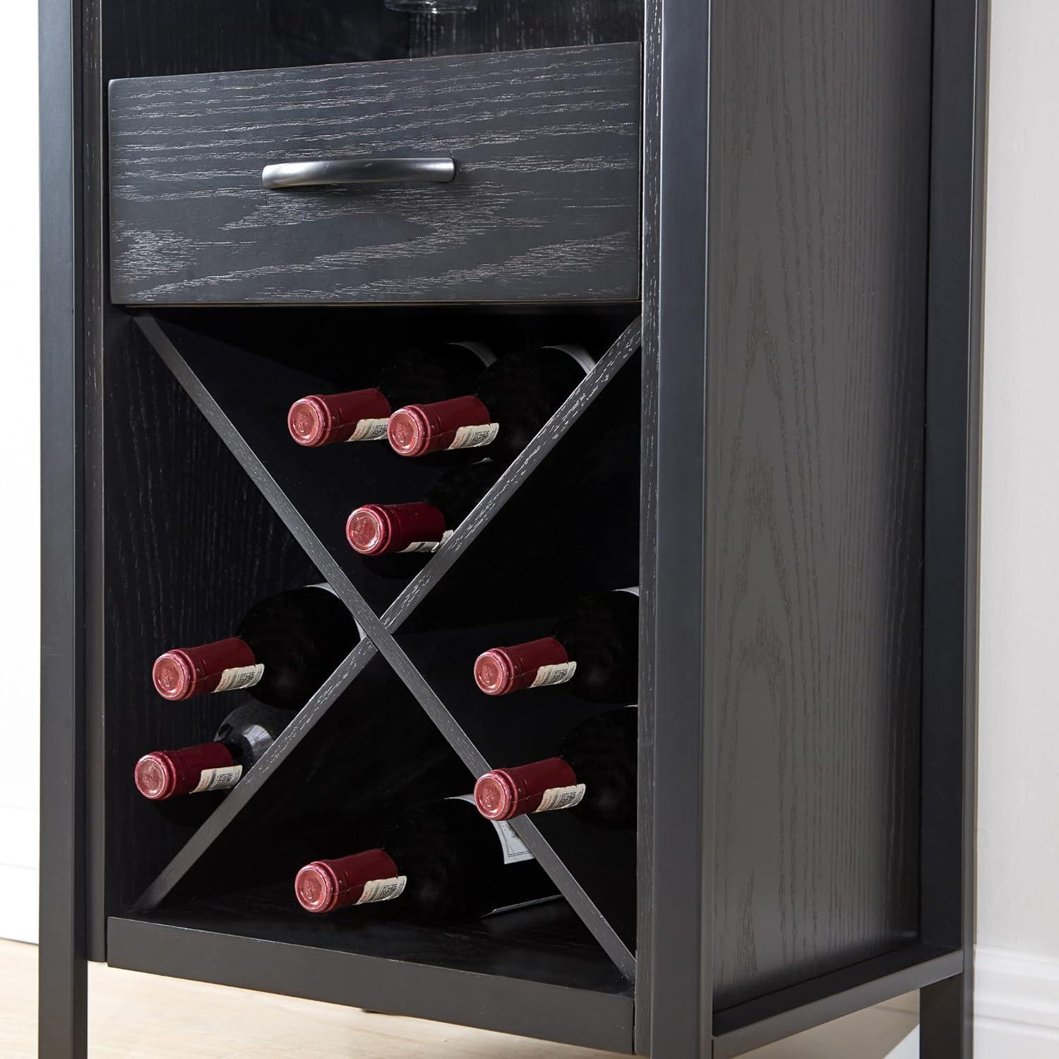 image:imageLeick Home 9061SL Mission Wine Stand with Glass and Bottle Storage Two Drawer for Buffet Dining Room Living Room Kitchen Slate Black FinishBlack Wash