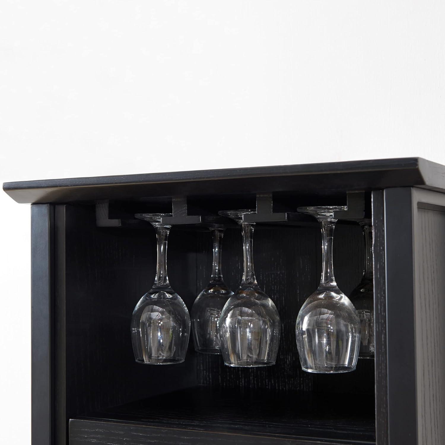 image:imageLeick Home 9061SL Mission Wine Stand with Glass and Bottle Storage Two Drawer for Buffet Dining Room Living Room Kitchen Slate Black FinishBlack Wash