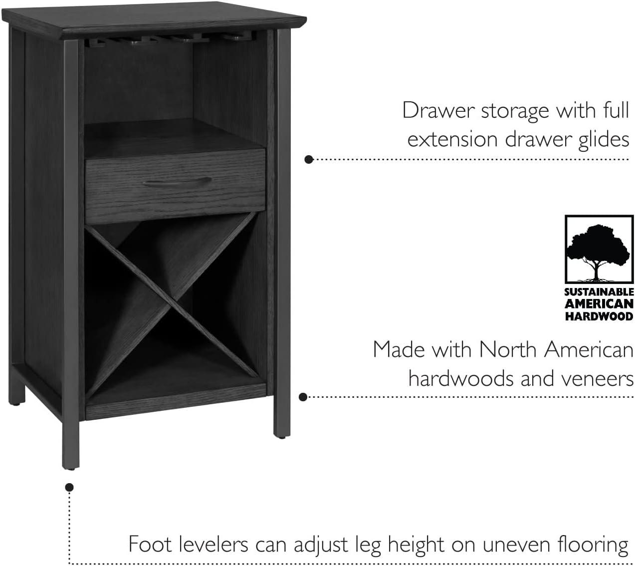 image:imageLeick Home 9061SL Mission Wine Stand with Glass and Bottle Storage Two Drawer for Buffet Dining Room Living Room Kitchen Slate Black FinishBlack Wash