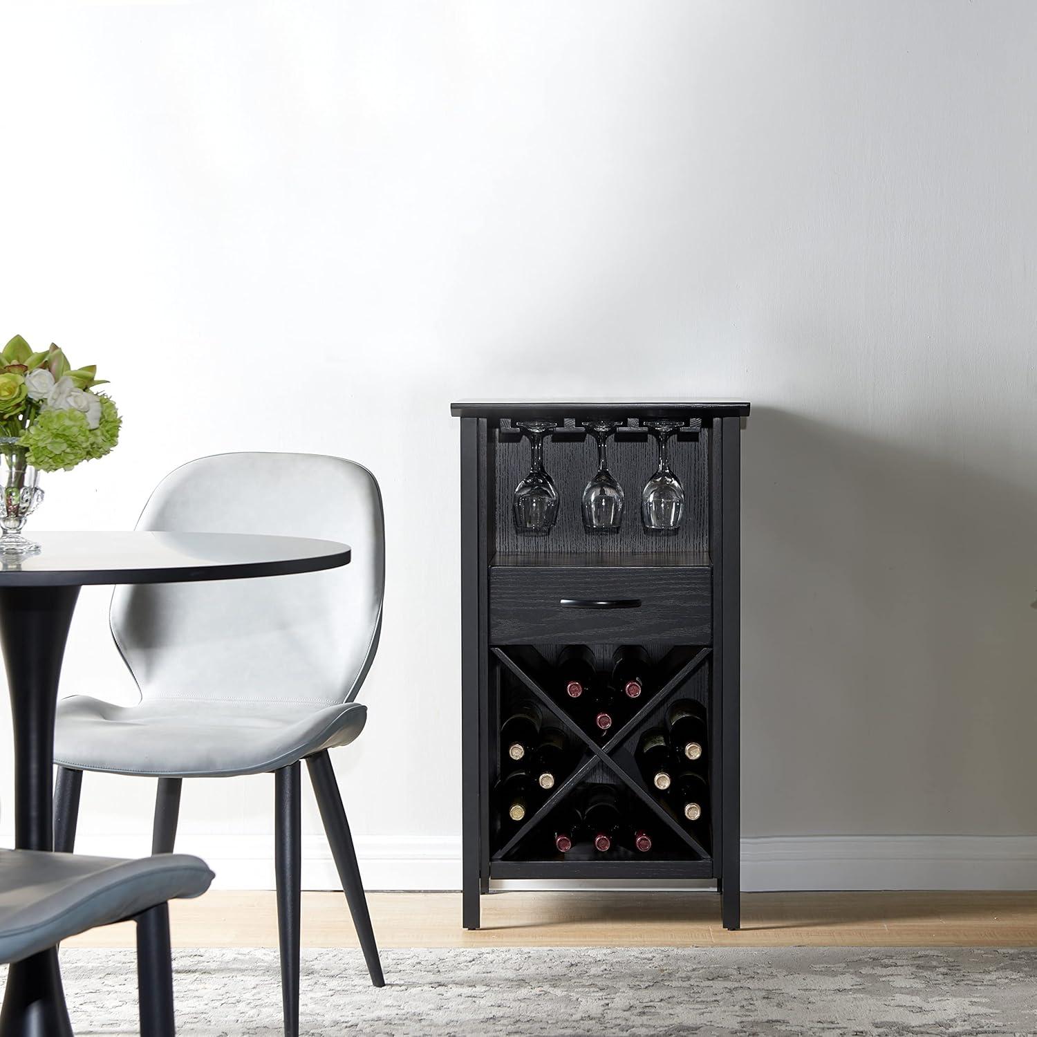 image:imageLeick Home 9061SL Mission Wine Stand with Glass and Bottle Storage Two Drawer for Buffet Dining Room Living Room Kitchen Slate Black FinishBlack Wash