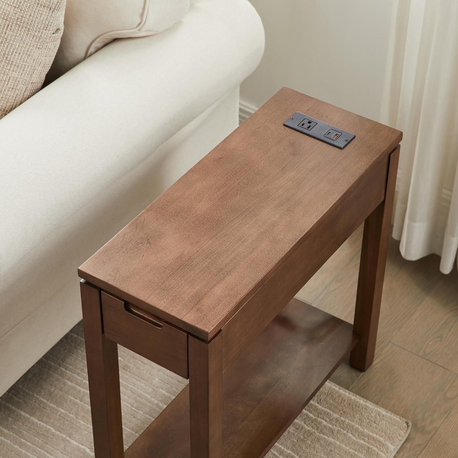 image:imageLeick Home 9080BLK Cade Wood Side Table with USBC Fast Charging Station ACUSB Charger and Drawer BlackAged Barrel