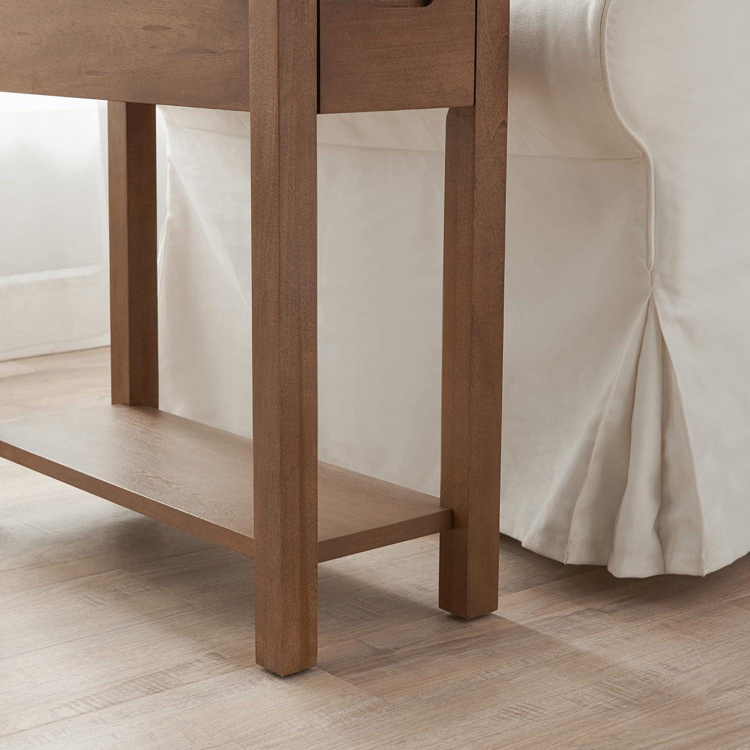 image:imageLeick Home 9080BLK Cade Wood Side Table with USBC Fast Charging Station ACUSB Charger and Drawer BlackAged Barrel