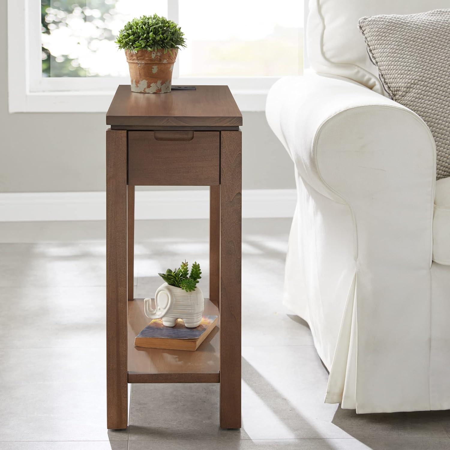 image:imageLeick Home 9080BLK Cade Wood Side Table with USBC Fast Charging Station ACUSB Charger and Drawer BlackAged Barrel