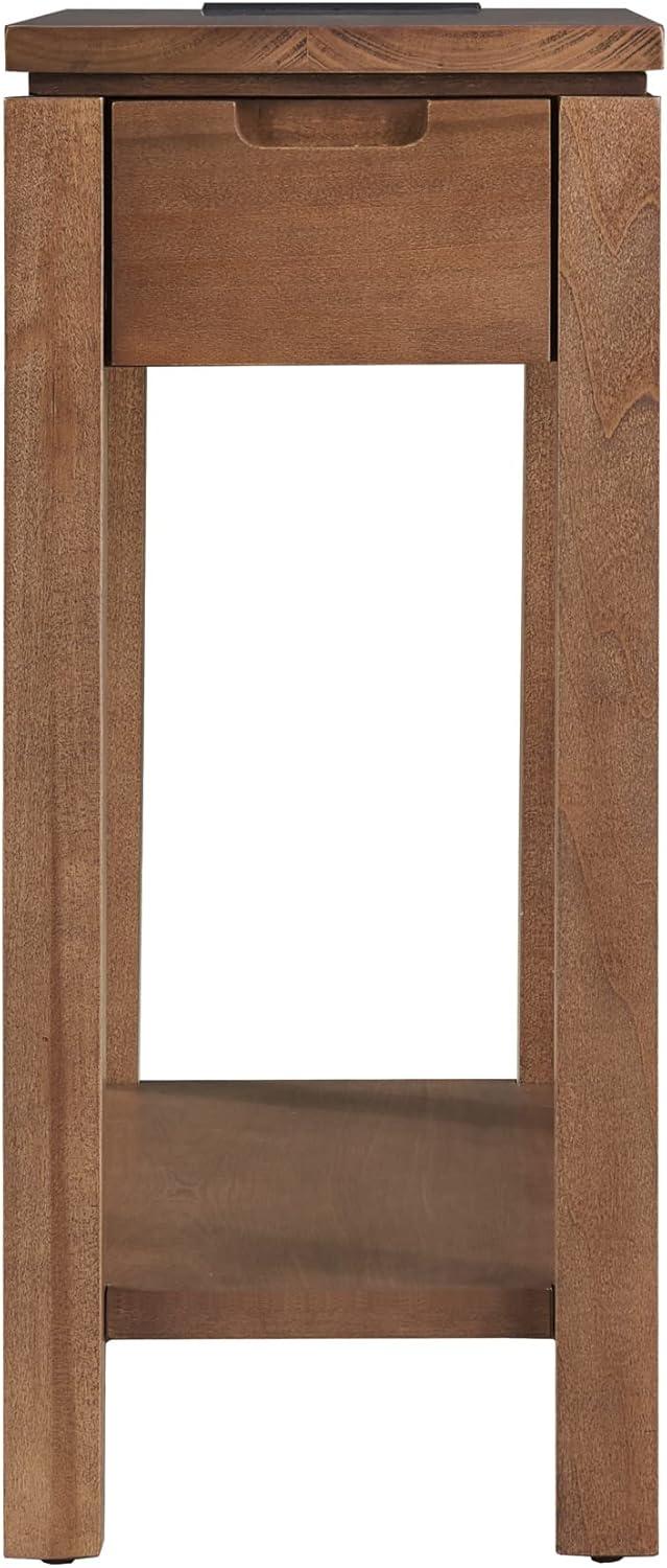 image:imageLeick Home 9080BLK Cade Wood Side Table with USBC Fast Charging Station ACUSB Charger and Drawer BlackAged Barrel