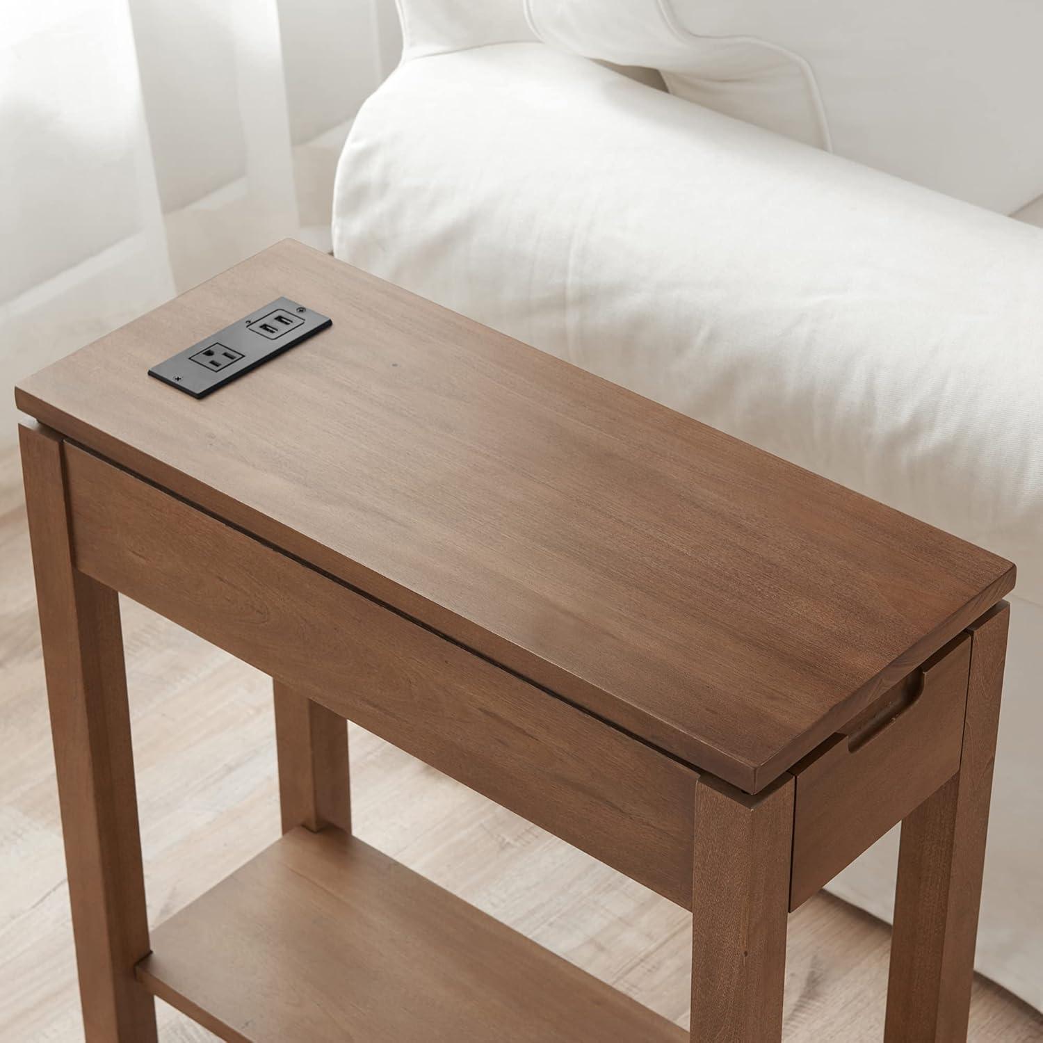 image:imageLeick Home 9080BLK Cade Wood Side Table with USBC Fast Charging Station ACUSB Charger and Drawer BlackAged Barrel