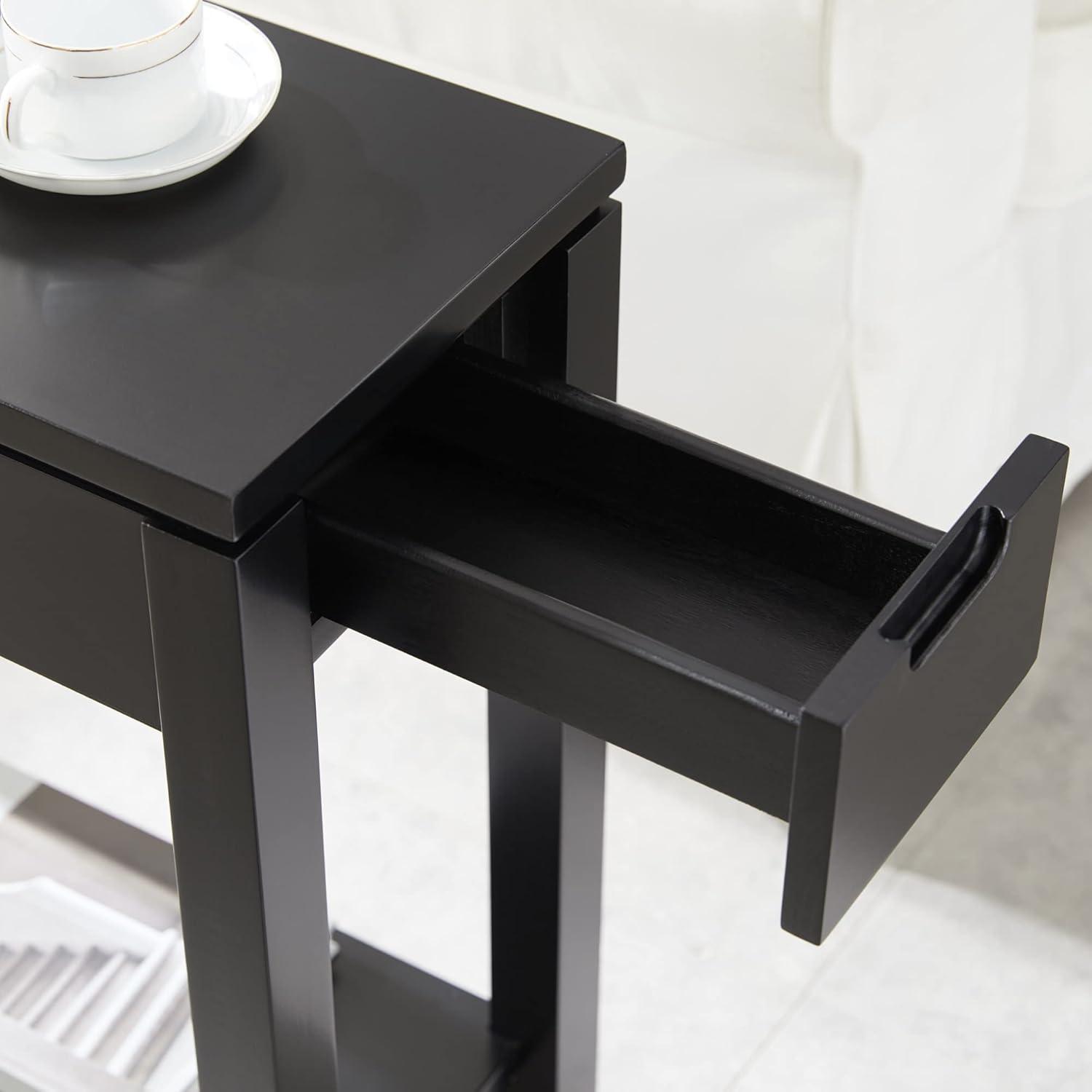 image:imageLeick Home 9080BLK Cade Wood Side Table with USBC Fast Charging Station ACUSB Charger and Drawer BlackBlack