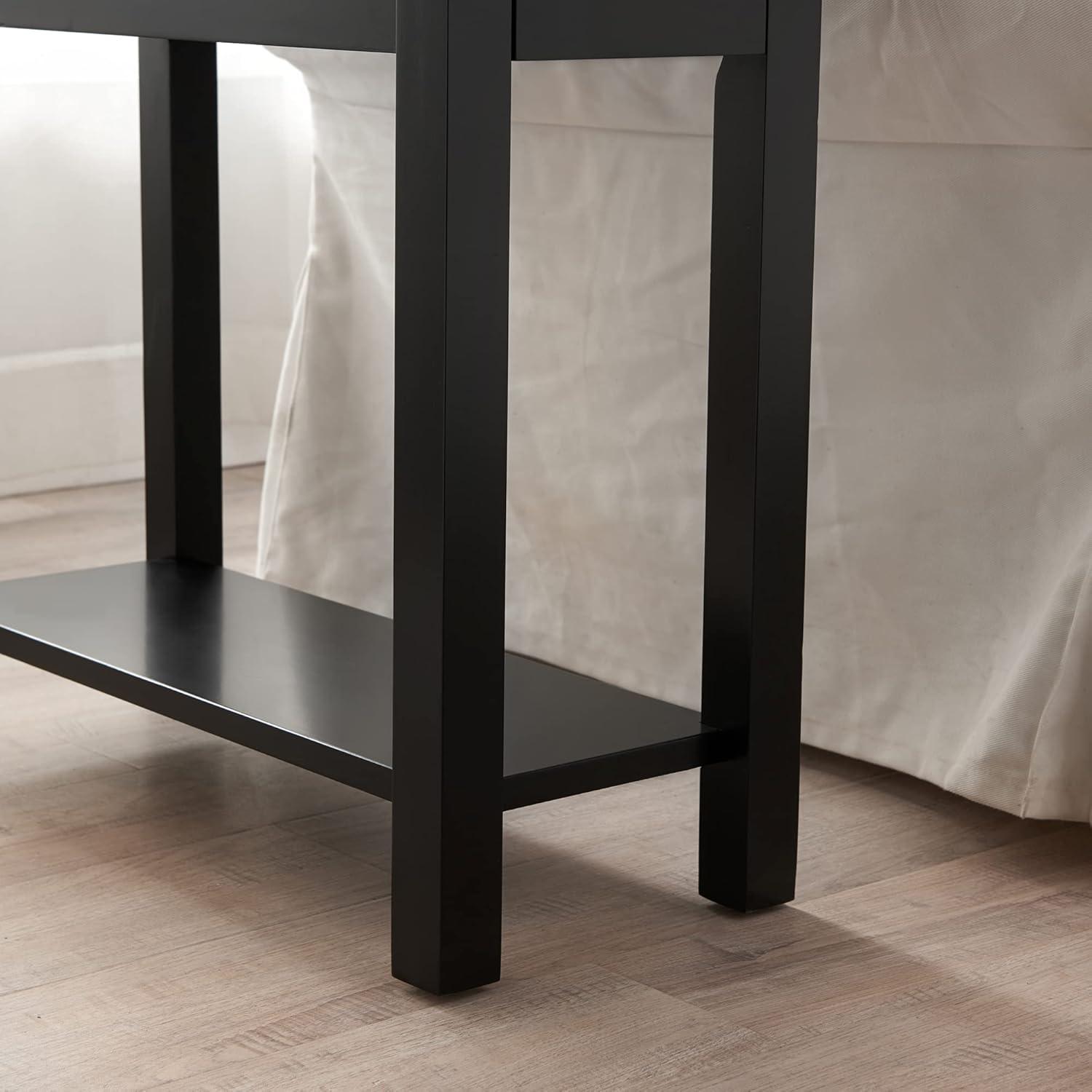 image:imageLeick Home 9080BLK Cade Wood Side Table with USBC Fast Charging Station ACUSB Charger and Drawer BlackBlack