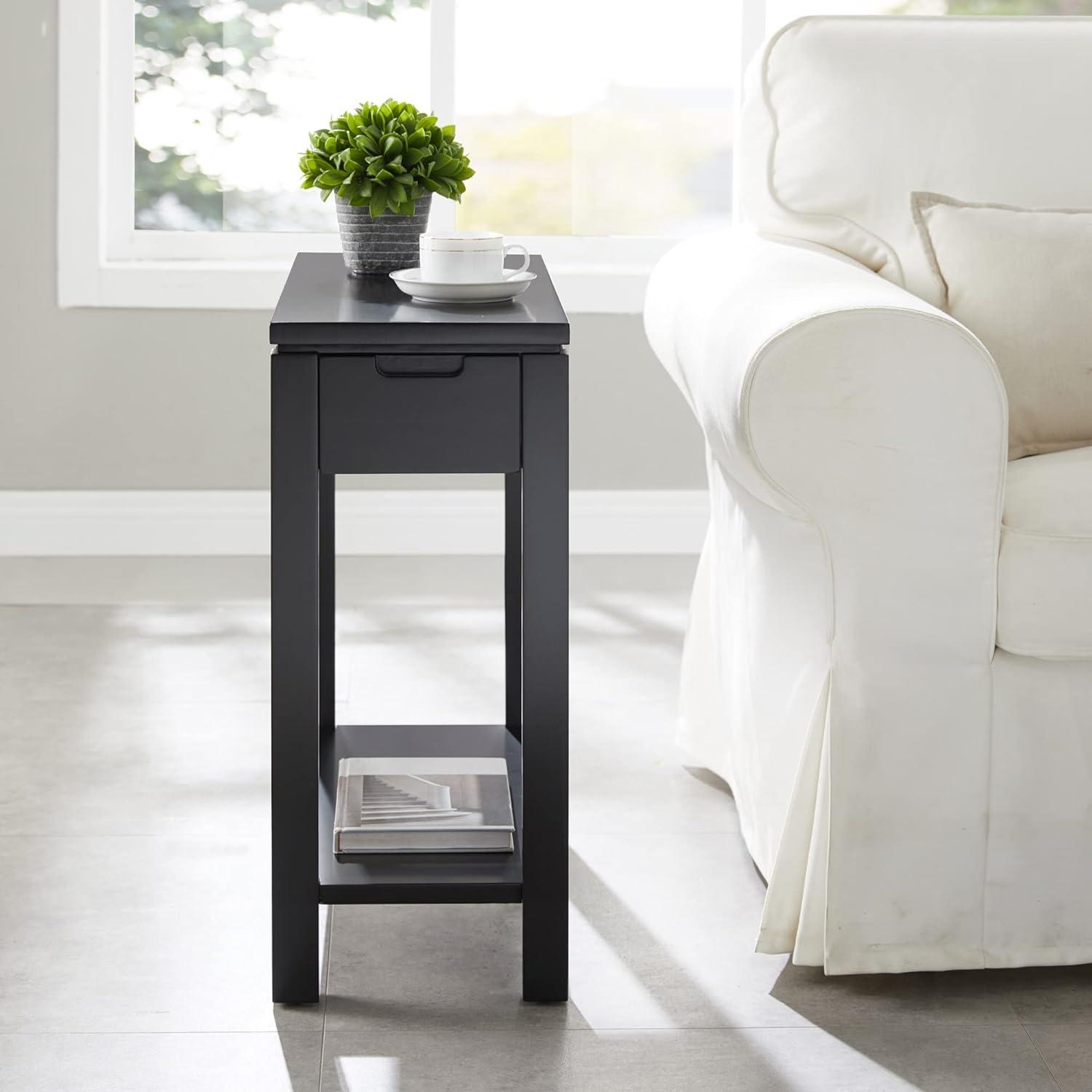 image:imageLeick Home 9080BLK Cade Wood Side Table with USBC Fast Charging Station ACUSB Charger and Drawer BlackBlack