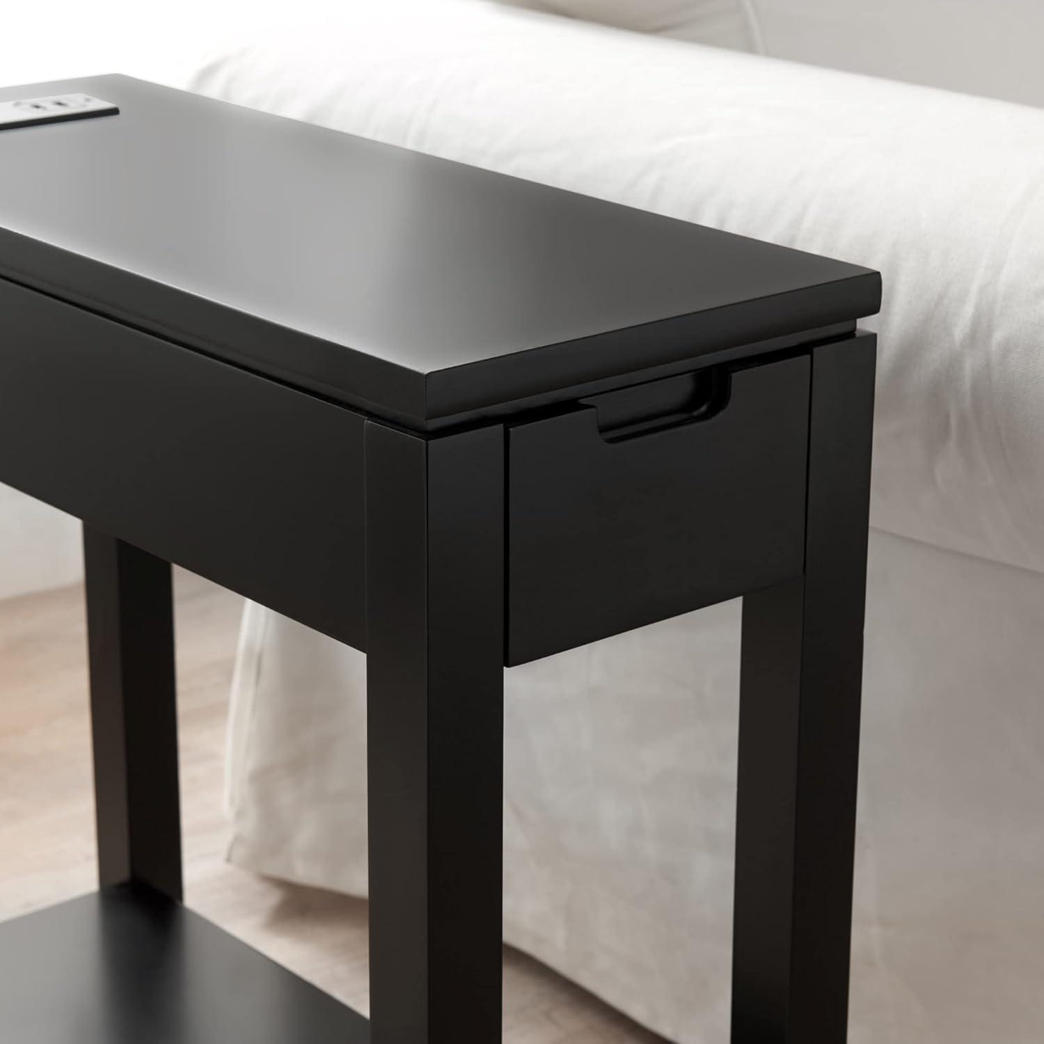 image:imageLeick Home 9080BLK Cade Wood Side Table with USBC Fast Charging Station ACUSB Charger and Drawer BlackBlack