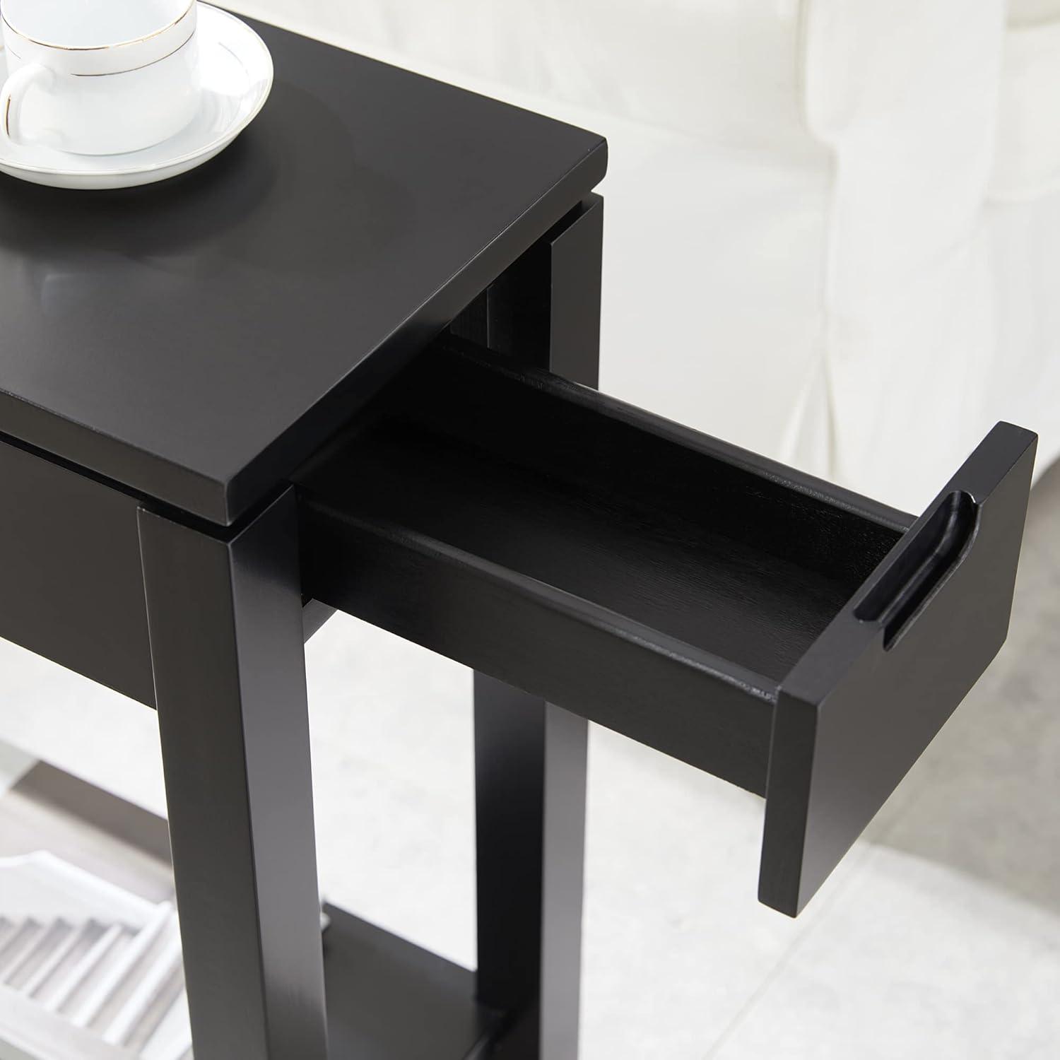 image:imageLeick Home 9080BLK Cade Wood Side Table with USBC Fast Charging Station ACUSB Charger and Drawer BlackBlack