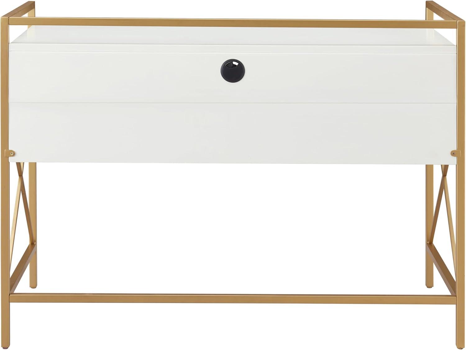 image:imageLeick Home 9240WTGL Claudette Mixed Metal and Wood Flat Wall Computer Office Writing Desk with Drop Front Keyboard Drawer WhiteSatin Gold