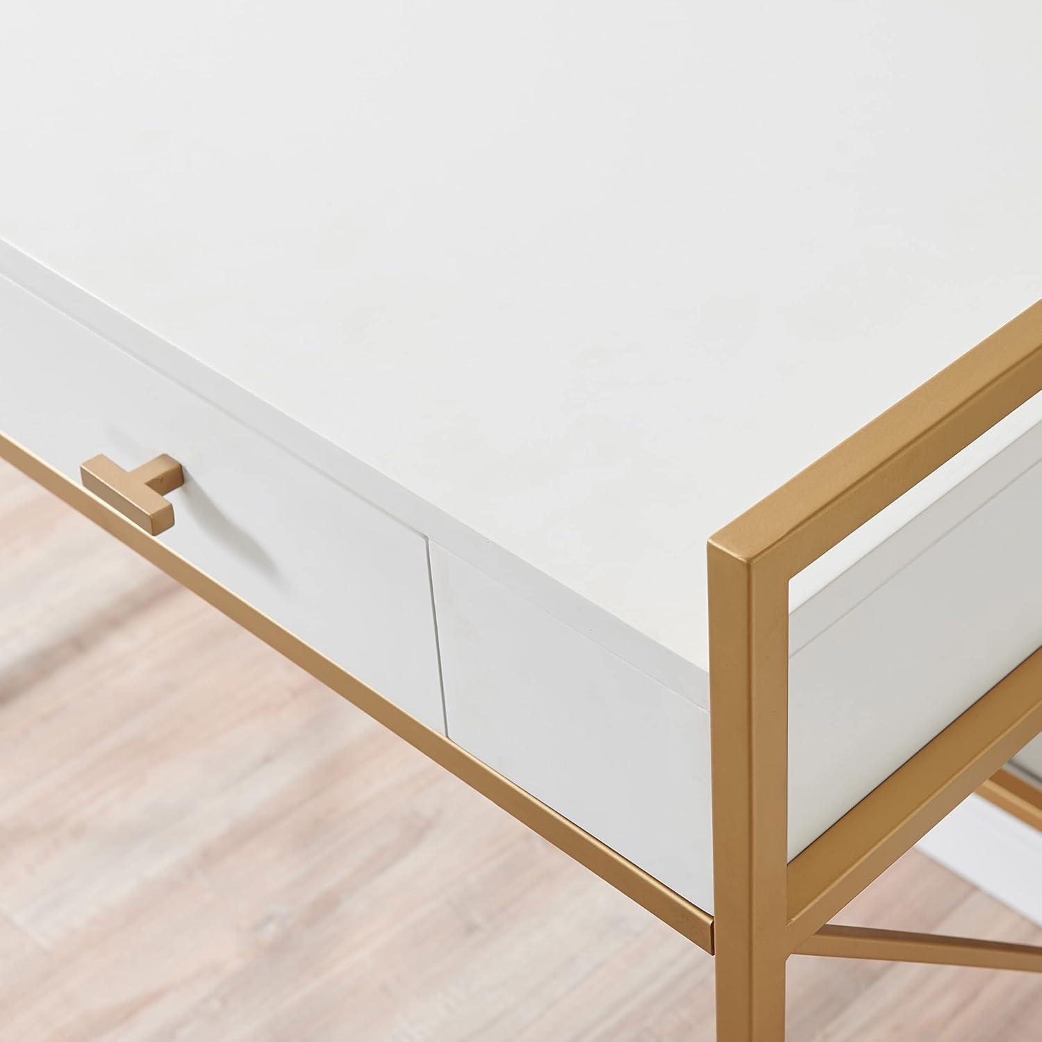 image:imageLeick Home 9240WTGL Claudette Mixed Metal and Wood Flat Wall Computer Office Writing Desk with Drop Front Keyboard Drawer WhiteSatin Gold
