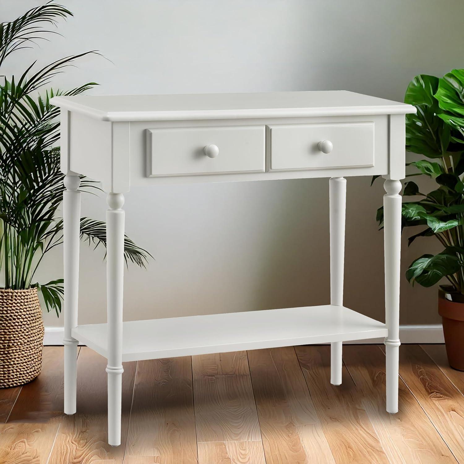 image:imageLeick Home Coastal Console Table Solid Wood 2 Storage Drawers Bottom Display Shelf Narrow Depth EasyAssembly For Living RoomHallway Orchid White 300 in W x 110 in D x 280 in H 2027WTOrchid White