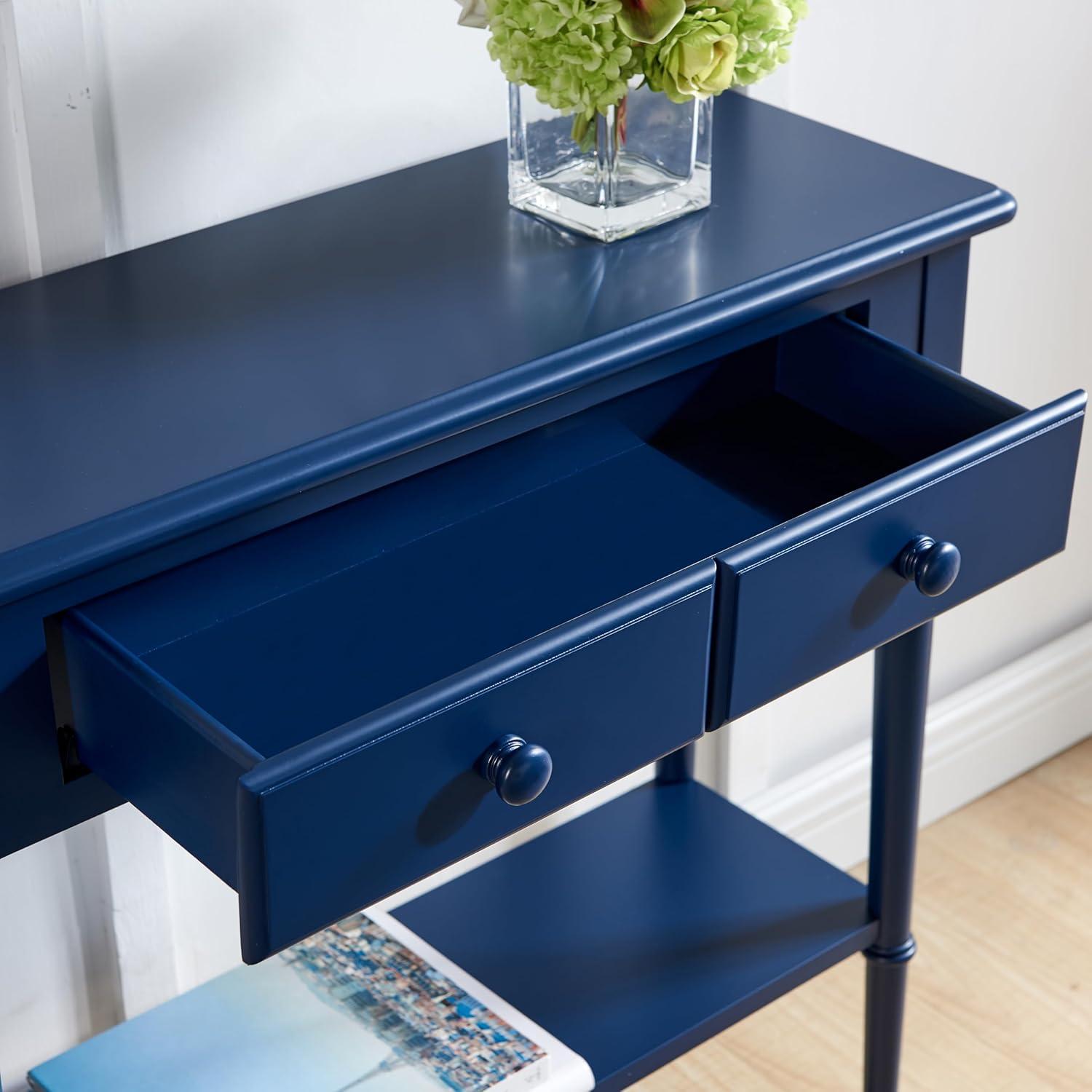 image:imageLeick Home Coastal Console Table Solid Wood 2 Storage Drawers Bottom Display Shelf Narrow Depth EasyAssembly For Living RoomHallway Orchid White 300 in W x 110 in D x 280 in H 2027WTNavy