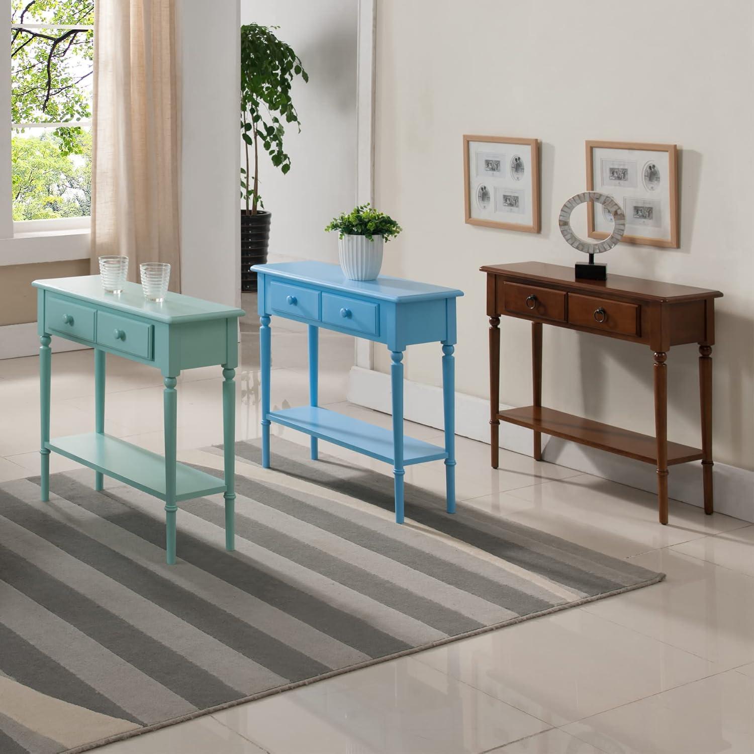 image:imageLeick Home Coastal Console Table Solid Wood 2 Storage Drawers Bottom Display Shelf Narrow Depth EasyAssembly For Living RoomHallway Orchid White 300 in W x 110 in D x 280 in H 2027WTPecan