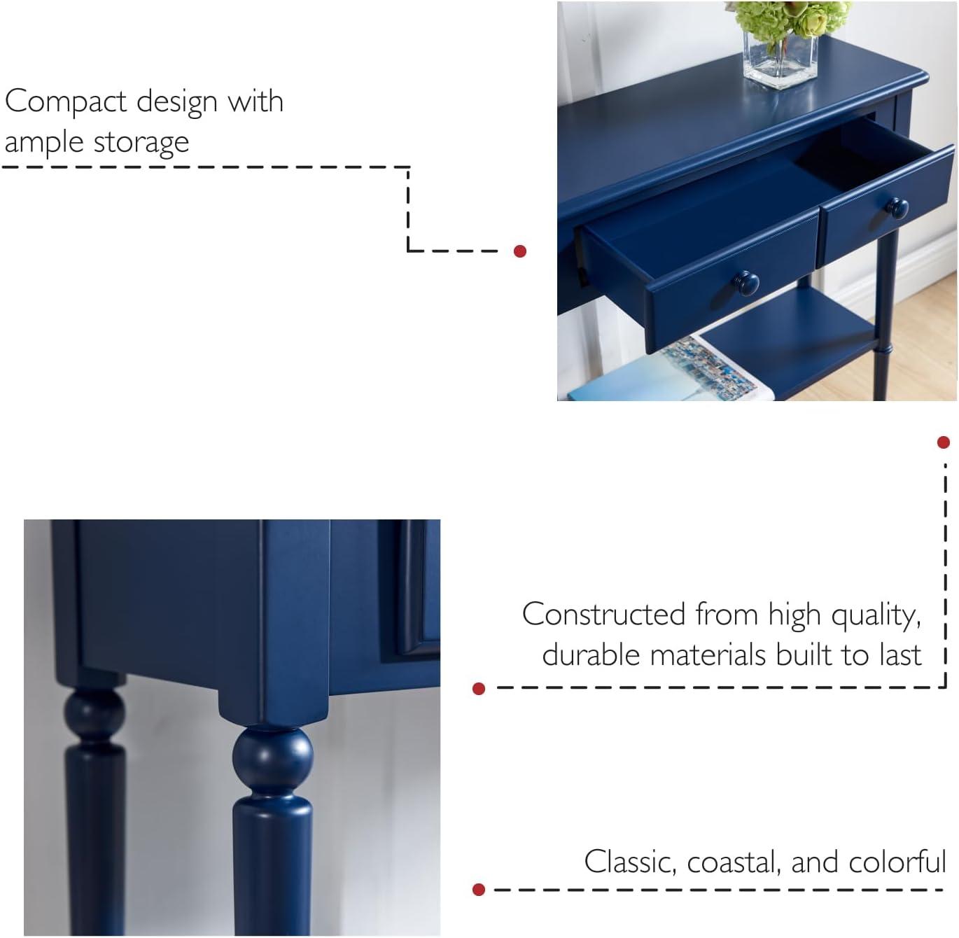 image:imageLeick Home Coastal Console Table Solid Wood 2 Storage Drawers Bottom Display Shelf Narrow Depth EasyAssembly For Living RoomHallway Orchid White 300 in W x 110 in D x 280 in H 2027WTNavy