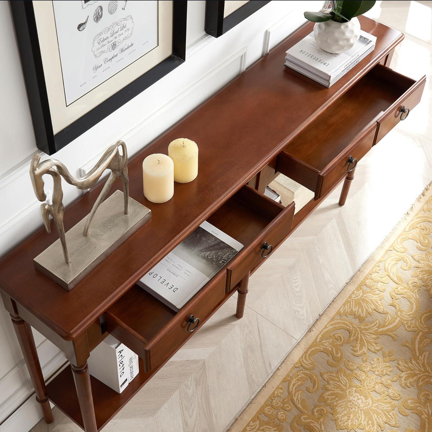 image:imageLeick Home Coastal Console Table Solid Wood 2 Storage Drawers Bottom Display Shelf Narrow Depth EasyAssembly For Living RoomHallway Orchid White 300 in W x 110 in D x 280 in H 2027WTPecan