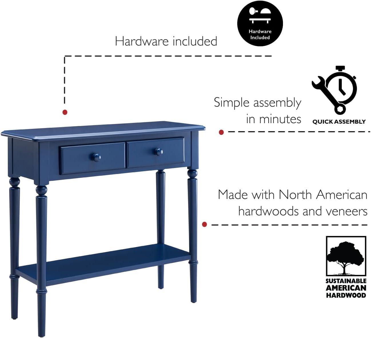 image:imageLeick Home Coastal Console Table Solid Wood 2 Storage Drawers Bottom Display Shelf Narrow Depth EasyAssembly For Living RoomHallway Orchid White 300 in W x 110 in D x 280 in H 2027WTNavy