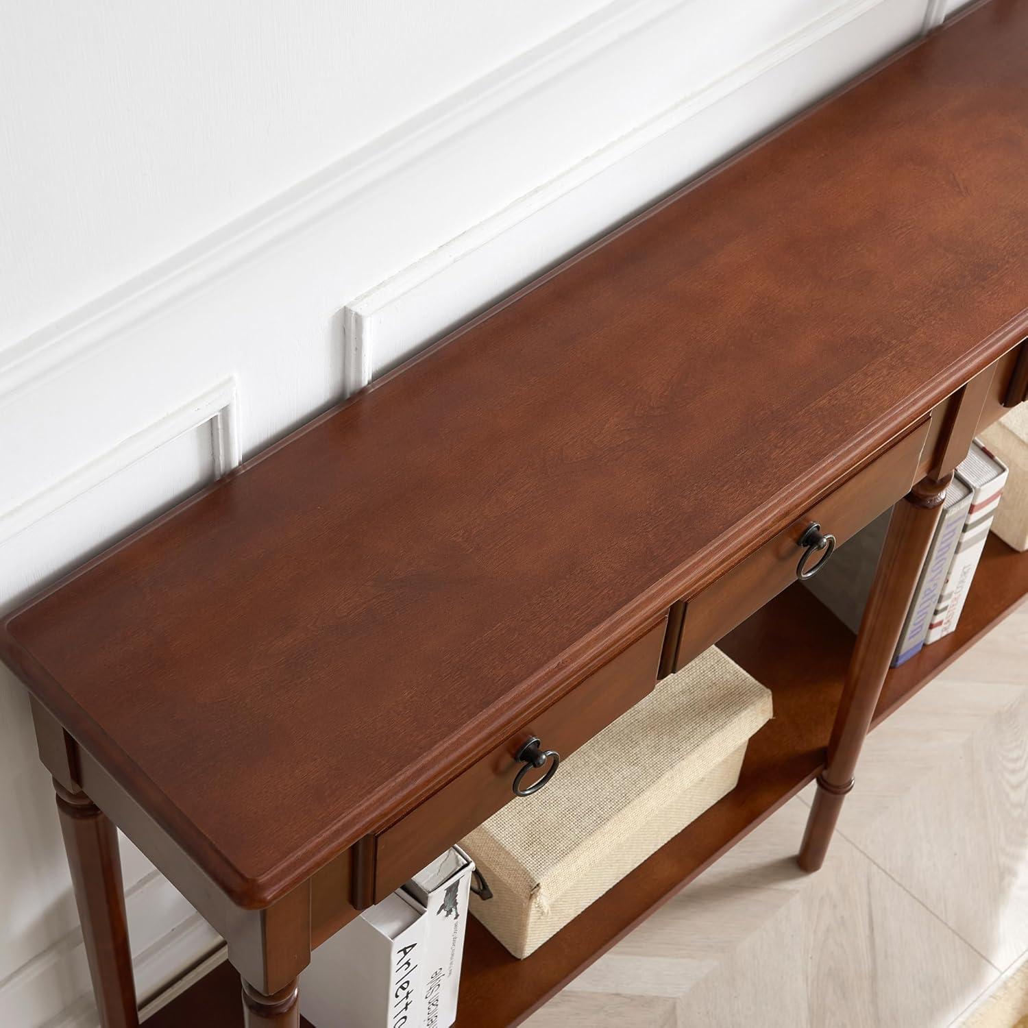 image:imageLeick Home Coastal Console Table Solid Wood 2 Storage Drawers Bottom Display Shelf Narrow Depth EasyAssembly For Living RoomHallway Orchid White 300 in W x 110 in D x 280 in H 2027WTPecan
