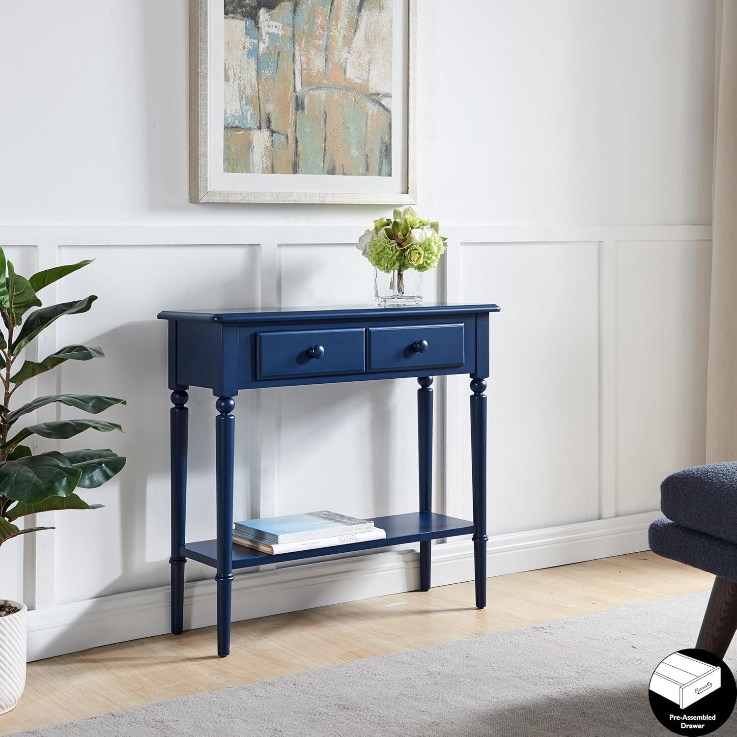 image:imageLeick Home Coastal Console Table Solid Wood 2 Storage Drawers Bottom Display Shelf Narrow Depth EasyAssembly For Living RoomHallway Orchid White 300 in W x 110 in D x 280 in H 2027WTNavy