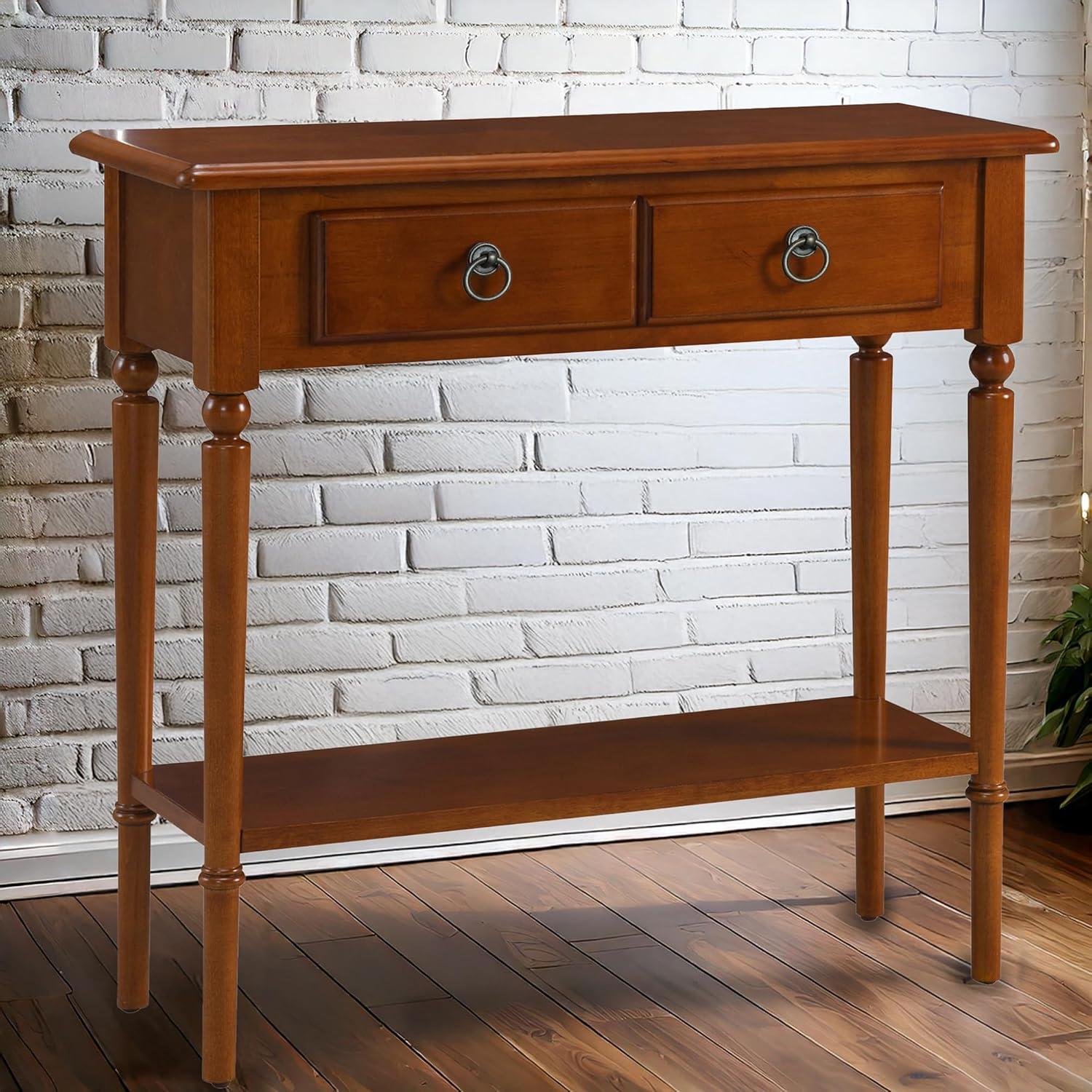 image:imageLeick Home Coastal Console Table Solid Wood 2 Storage Drawers Bottom Display Shelf Narrow Depth EasyAssembly For Living RoomHallway Orchid White 300 in W x 110 in D x 280 in H 2027WTPecan