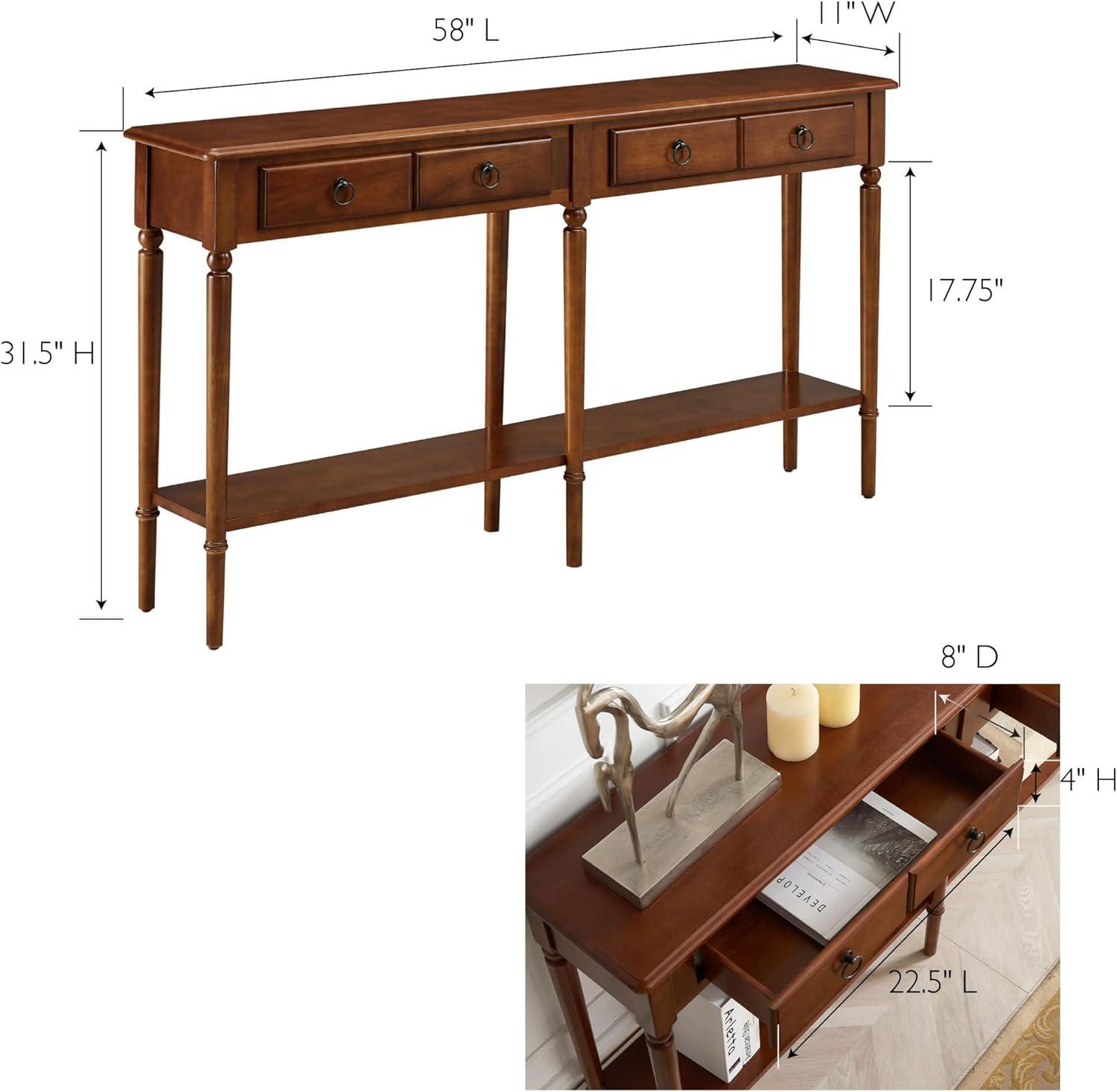image:imageLeick Home Coastal Console Table Solid Wood 2 Storage Drawers Bottom Display Shelf Narrow Depth EasyAssembly For Living RoomHallway Orchid White 300 in W x 110 in D x 280 in H 2027WTPecan