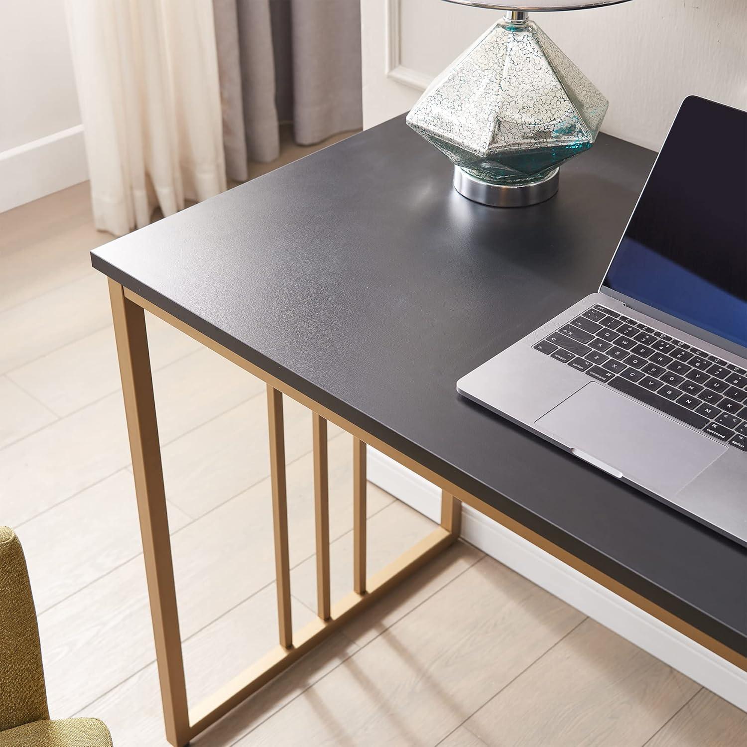 image:imageLeick Home Collapsible Slatted Mission Writing Computer Desk Space Saving for Bedroom Home Office Small Spaces Fully Assembled BlackGold 70001BLKGD