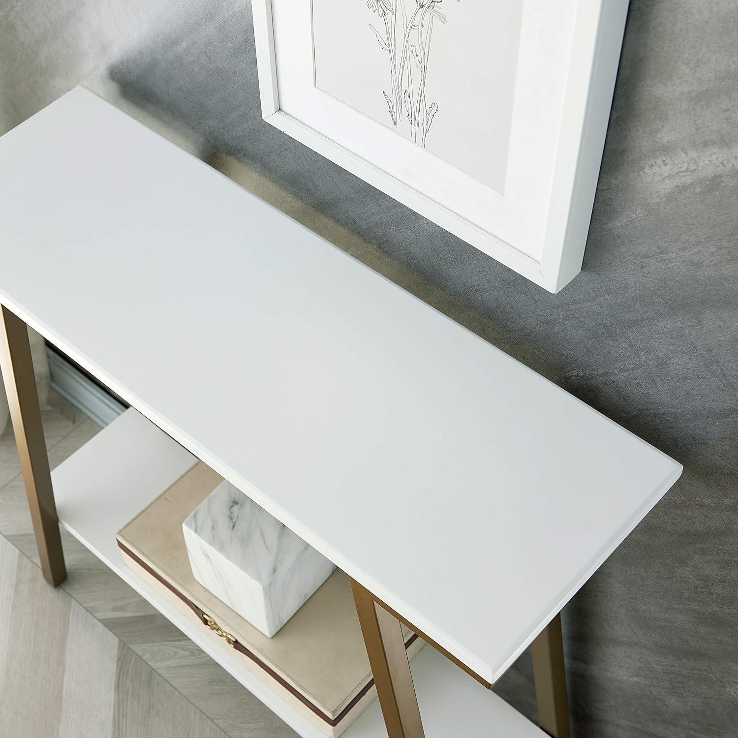 image:imageLeick Home Empiria Console Table Wood with Metal Frame 2 Shelves for Entryways Hallways and Living Rooms White and Gold 11431WTWhite
