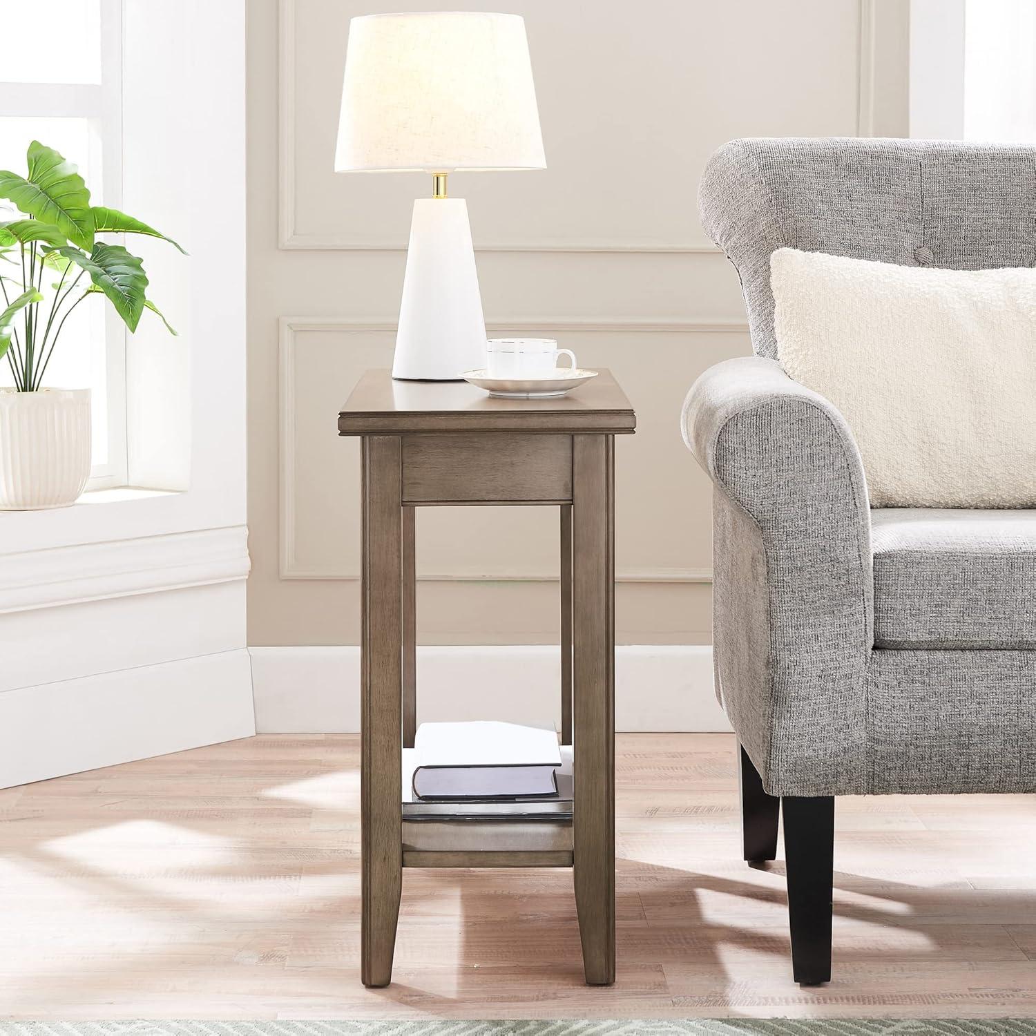 image:imageLeick Home Laurent End Table Solid Wood Bottom Display Shelf Narrow EasyAssembly for Living RoomBedroom Black 240 in L x 120 in W x 240 in H 10505BKGrey