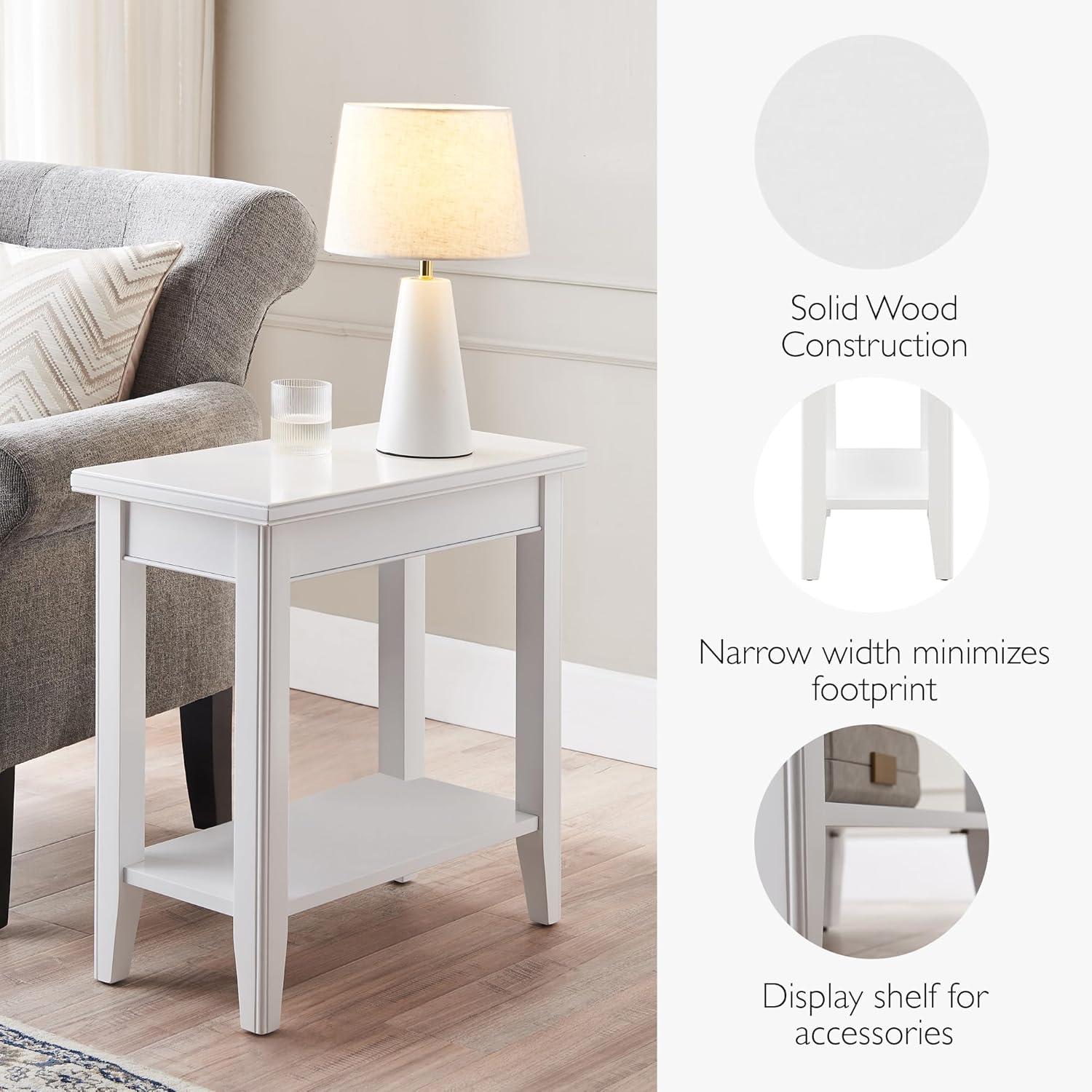 image:imageLeick Home Laurent End Table Solid Wood Bottom Display Shelf Narrow EasyAssembly for Living RoomBedroom Black 240 in L x 120 in W x 240 in H 10505BKWhite