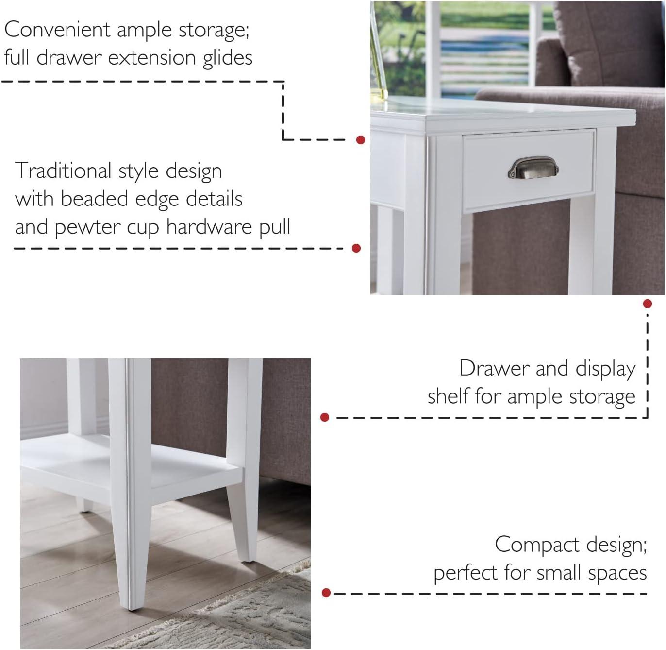 image:imageLeick Home Laurent End Table Solid Wood Bottom Display Shelf Narrow EasyAssembly for Living RoomBedroom Black 240 in L x 120 in W x 240 in H 10505BKWhite