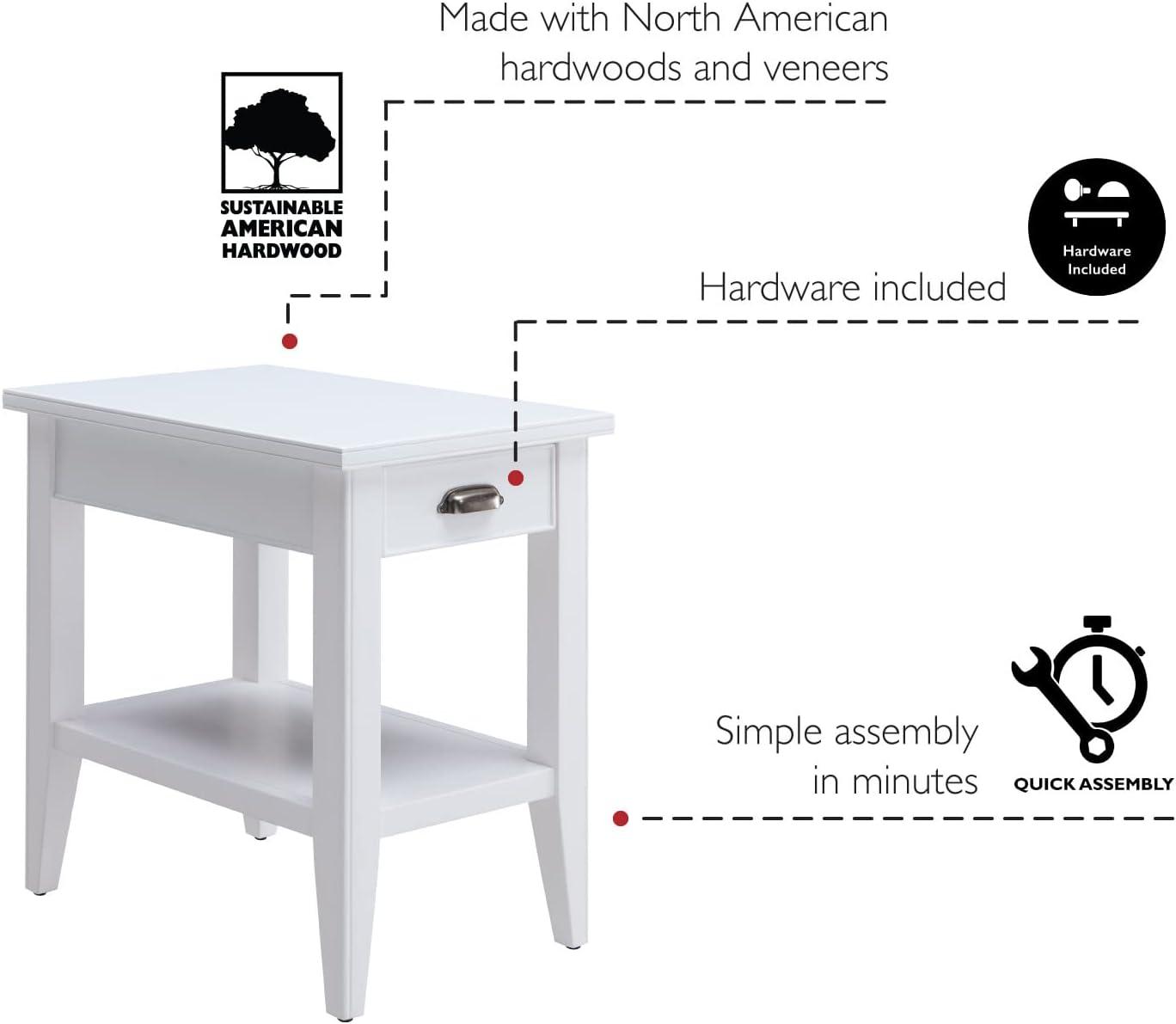 image:imageLeick Home Laurent End Table Solid Wood Bottom Display Shelf Narrow EasyAssembly for Living RoomBedroom Black 240 in L x 120 in W x 240 in H 10505BKWhite
