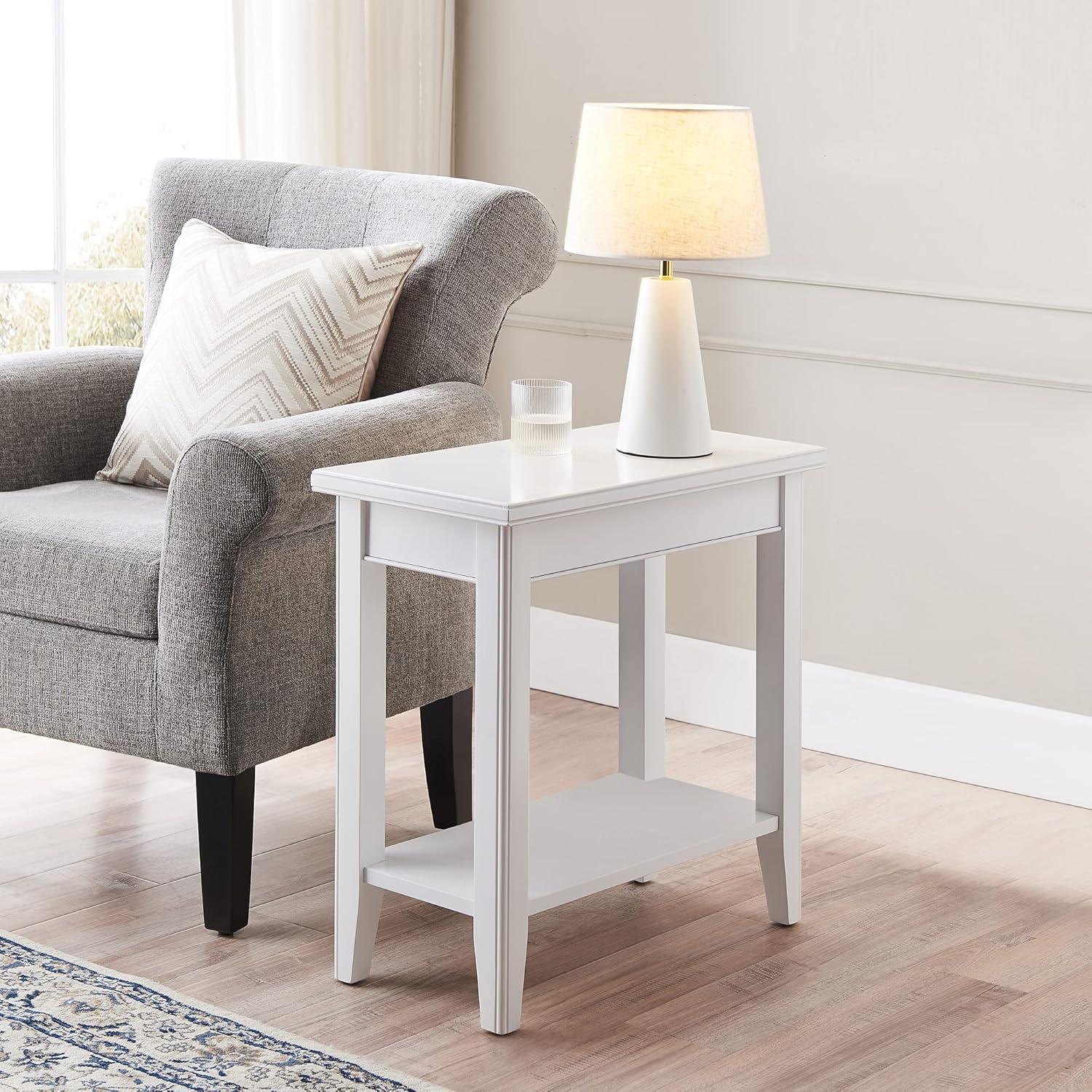 image:imageLeick Home Laurent End Table Solid Wood Bottom Display Shelf Narrow EasyAssembly for Living RoomBedroom Black 240 in L x 120 in W x 240 in H 10505BKWhite