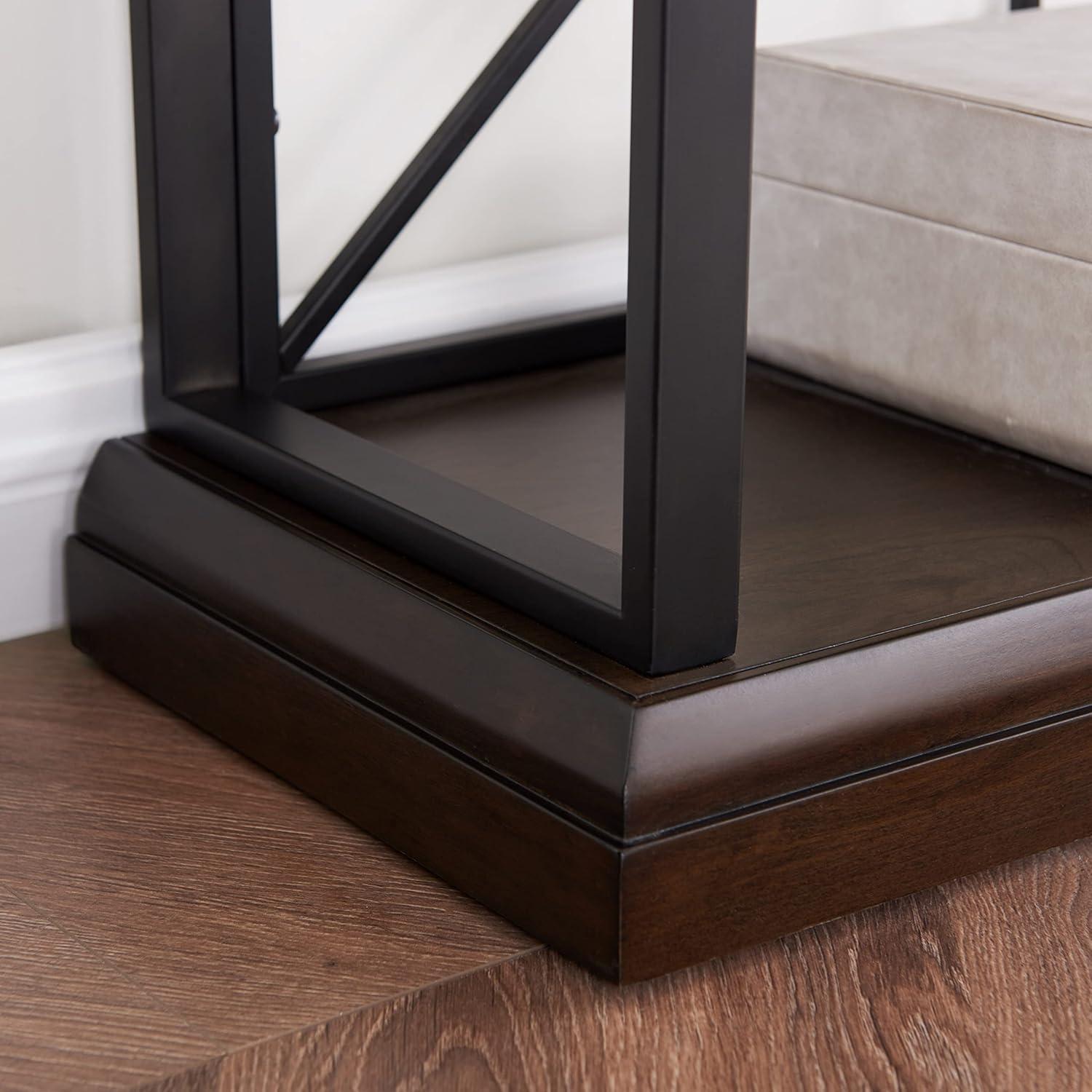 image:imageLeick Home Mission Impeccable Bookshelf Solid Wood 2 Drawers 2 Shelves Slatted Sides Blackened Hardware Easy Assembly Russet Brown 12 in D x 34 in W x 30 in H Item 8261Dark Earth Matte Black