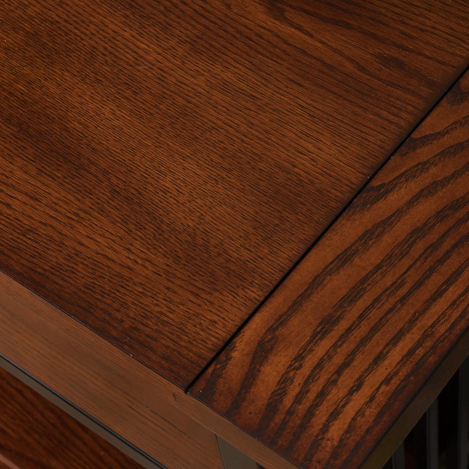 image:imageLeick Home Mission Impeccable Bookshelf Solid Wood 2 Drawers 2 Shelves Slatted Sides Blackened Hardware Easy Assembly Russet Brown 12 in D x 34 in W x 30 in H Item 8261Mission Oak Matte Black