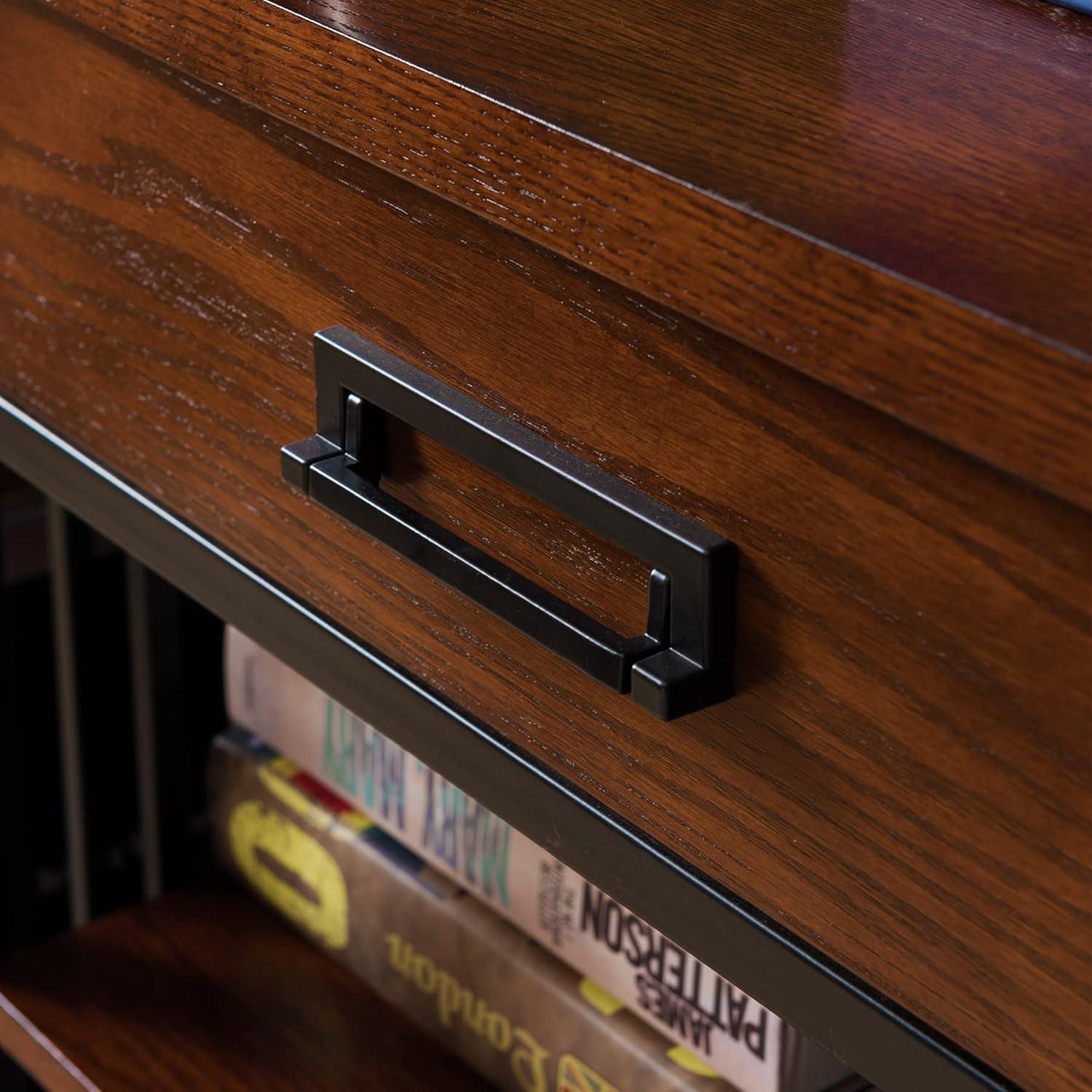 image:imageLeick Home Mission Impeccable Bookshelf Solid Wood 2 Drawers 2 Shelves Slatted Sides Blackened Hardware Easy Assembly Russet Brown 12 in D x 34 in W x 30 in H Item 8261Mission Oak Matte Black