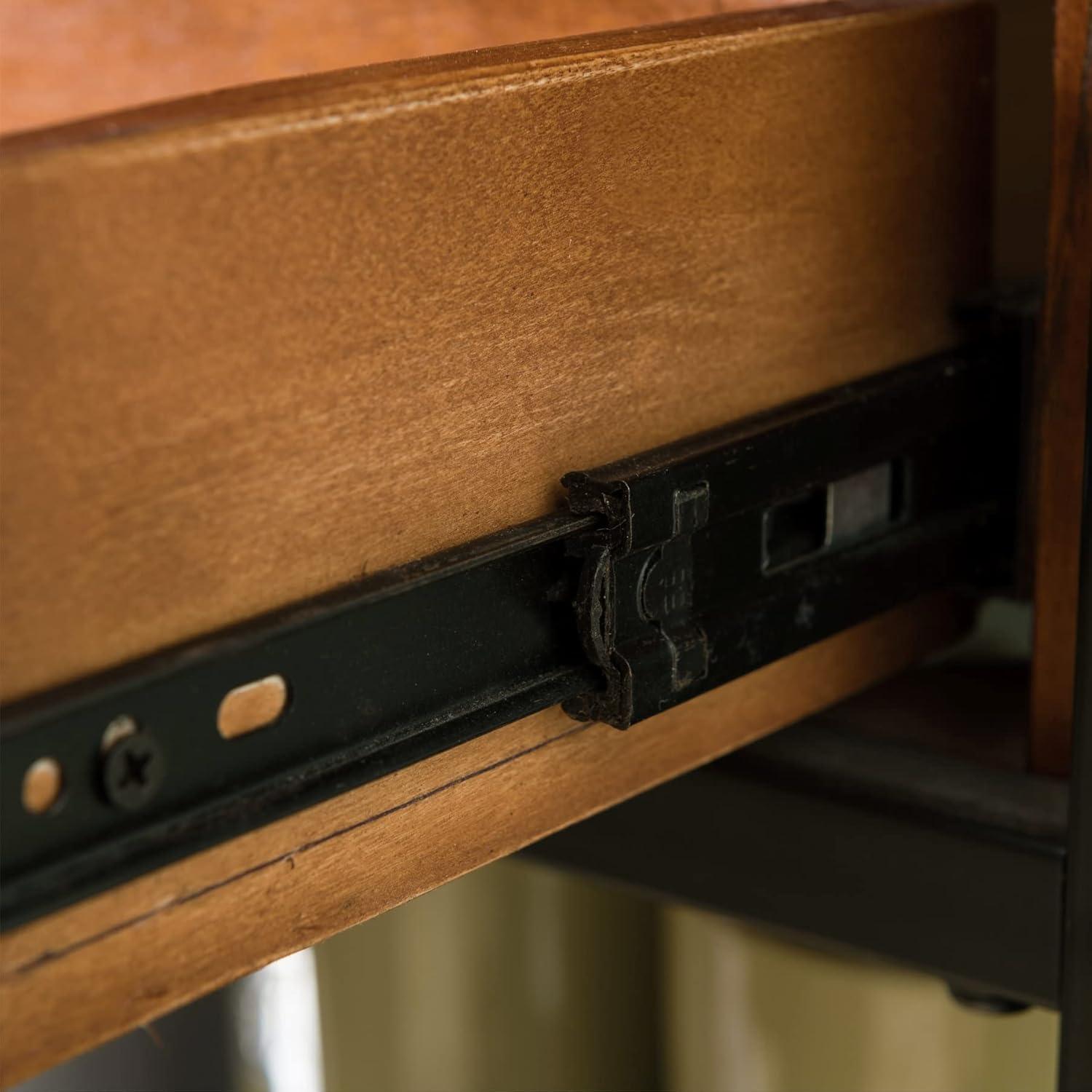 image:imageLeick Home Mission Impeccable Bookshelf Solid Wood 2 Drawers 2 Shelves Slatted Sides Blackened Hardware Easy Assembly Russet Brown 12 in D x 34 in W x 30 in H Item 8261Mission Oak Matte Black