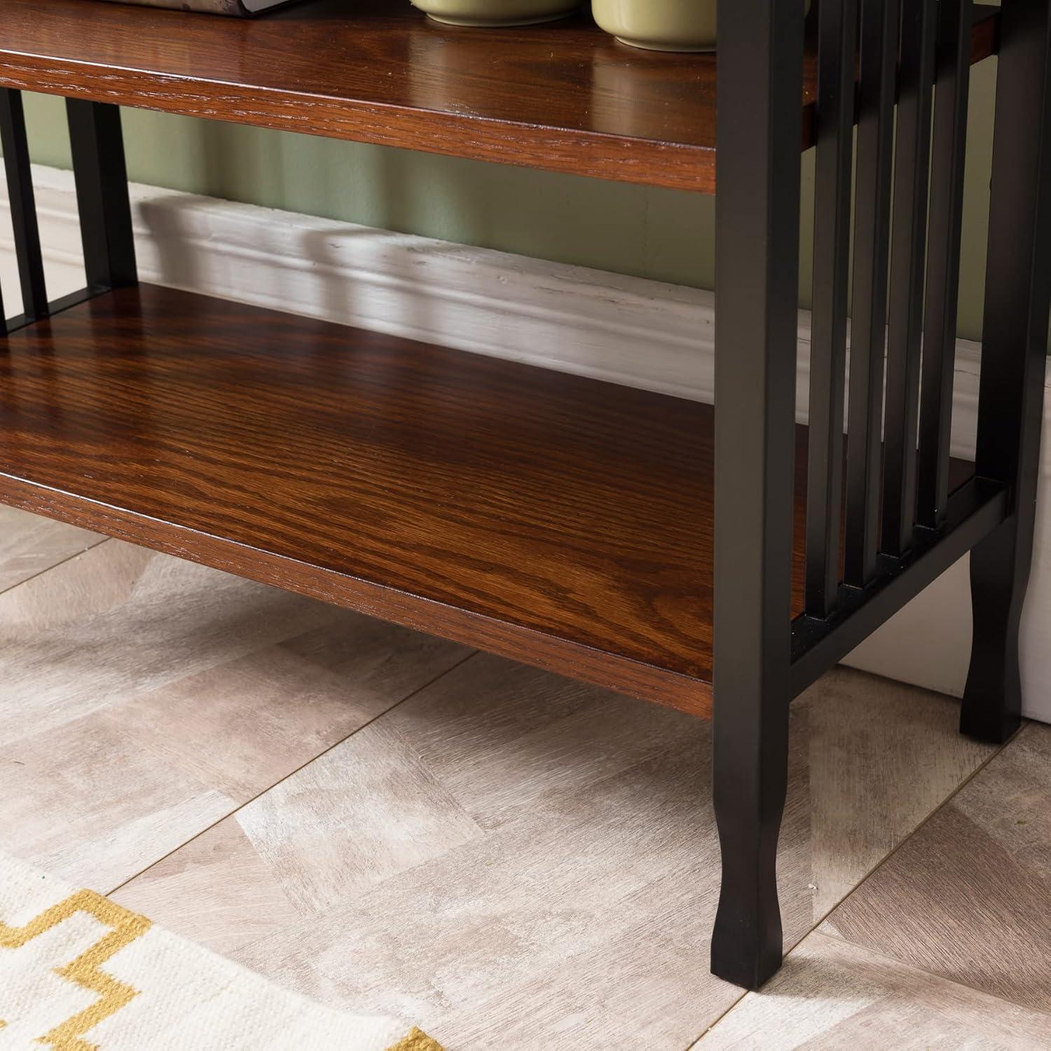 image:imageLeick Home Mission Impeccable Bookshelf Solid Wood 2 Drawers 2 Shelves Slatted Sides Blackened Hardware Easy Assembly Russet Brown 12 in D x 34 in W x 30 in H Item 8261Mission Oak Matte Black