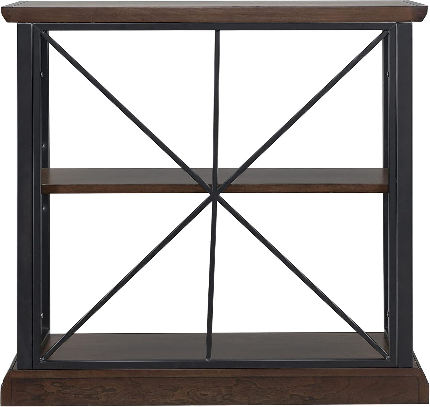 image:imageLeick Home Mission Impeccable Bookshelf Solid Wood 2 Drawers 2 Shelves Slatted Sides Blackened Hardware Easy Assembly Russet Brown 12 in D x 34 in W x 30 in H Item 8261Dark Earth Matte Black
