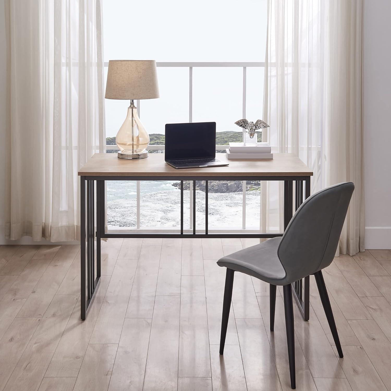 image:imageLeick Home Mission Office Desk Metal Frame with Wood Laminate Top Collapsible for Easy Storage for Home Office Apartments and Dorm Rooms White Oak and Gunmetal 70001WOGM