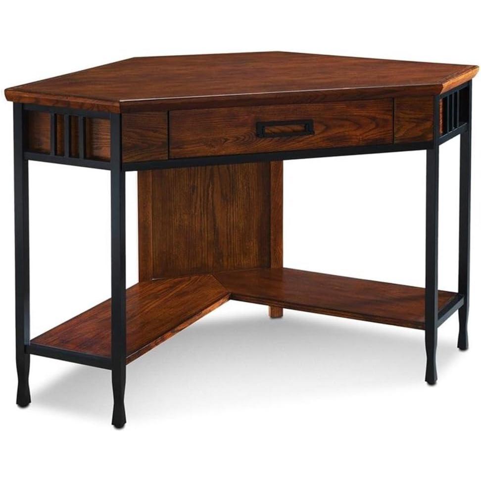 image:imageIroncraft Rustic Writing Computer Desk with Drop Front Keyboard Drawer Solid Wood Home Office Desk Mission Oak and Black Leick Home 11200FURNITURE