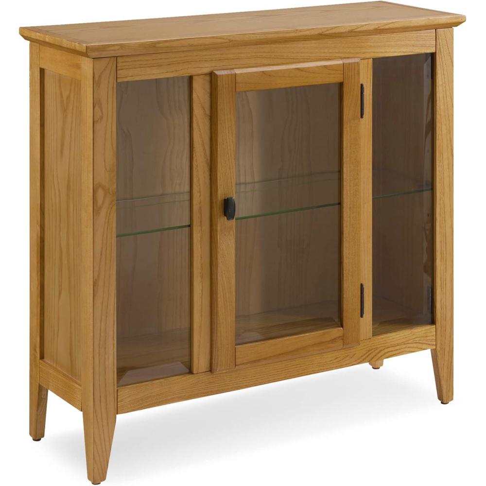 image:imageLeick Home 10000GR Entryway One Door Curio Cabinet with Interior Light Distressed Gray WashDesert SandsBlack