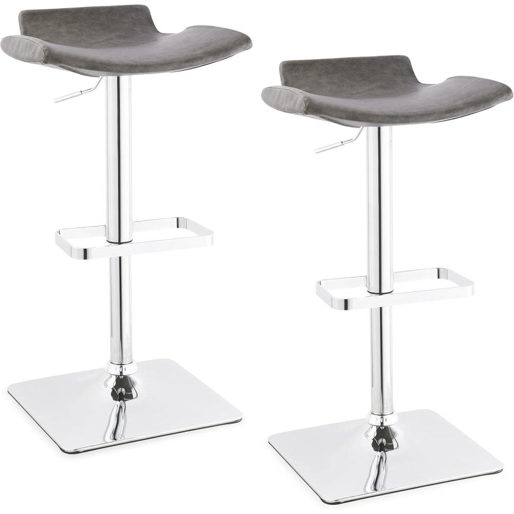 image:imageLeick Home 10138GR Contemporary Adjustable Height Swivel Stool with Chrome Base Set of 2 Gray